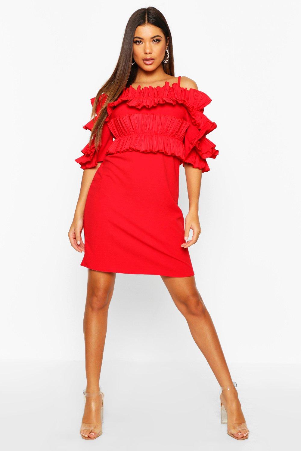 ruffle bardot mini dress