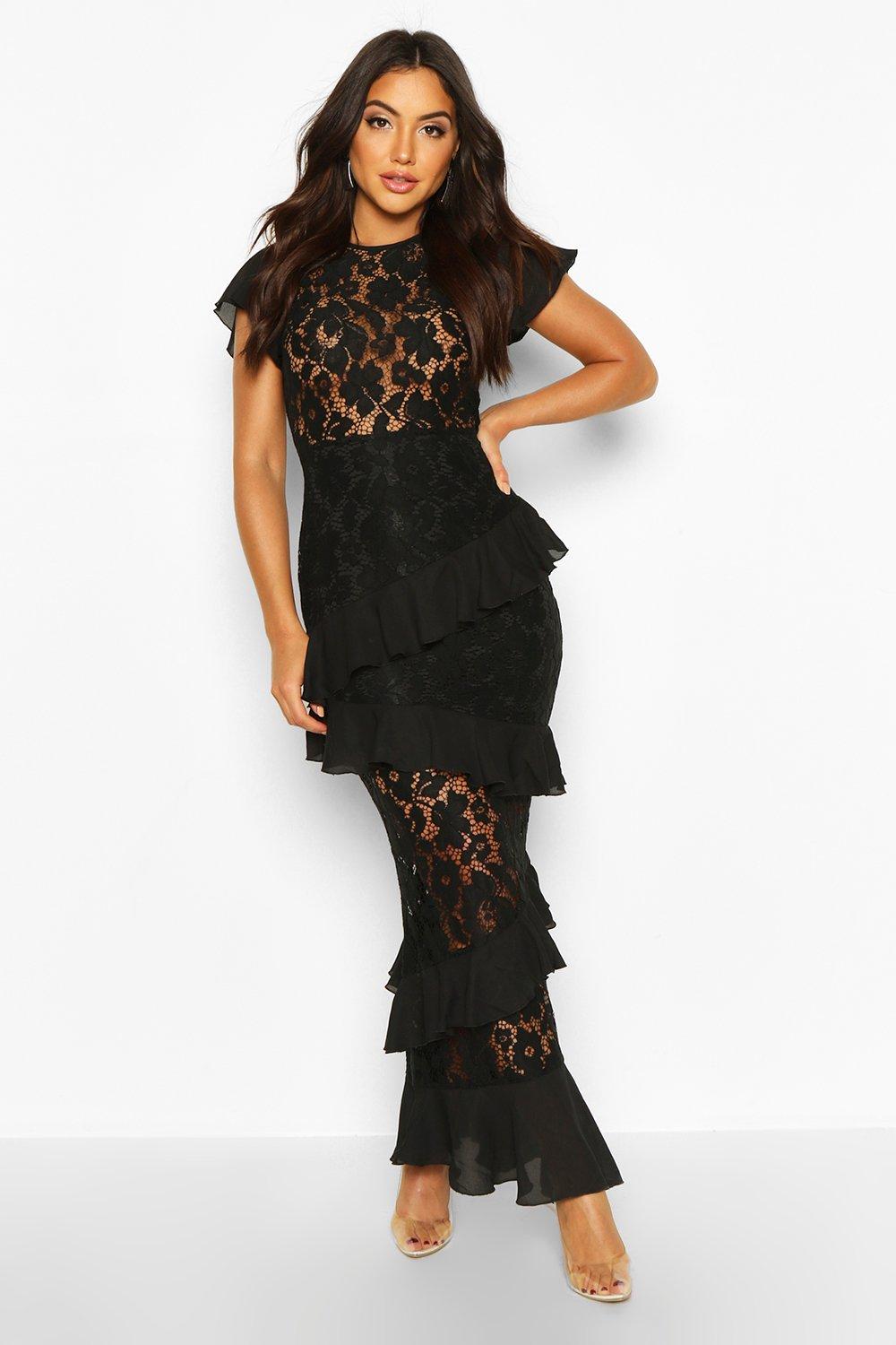 black lace ruffle dress