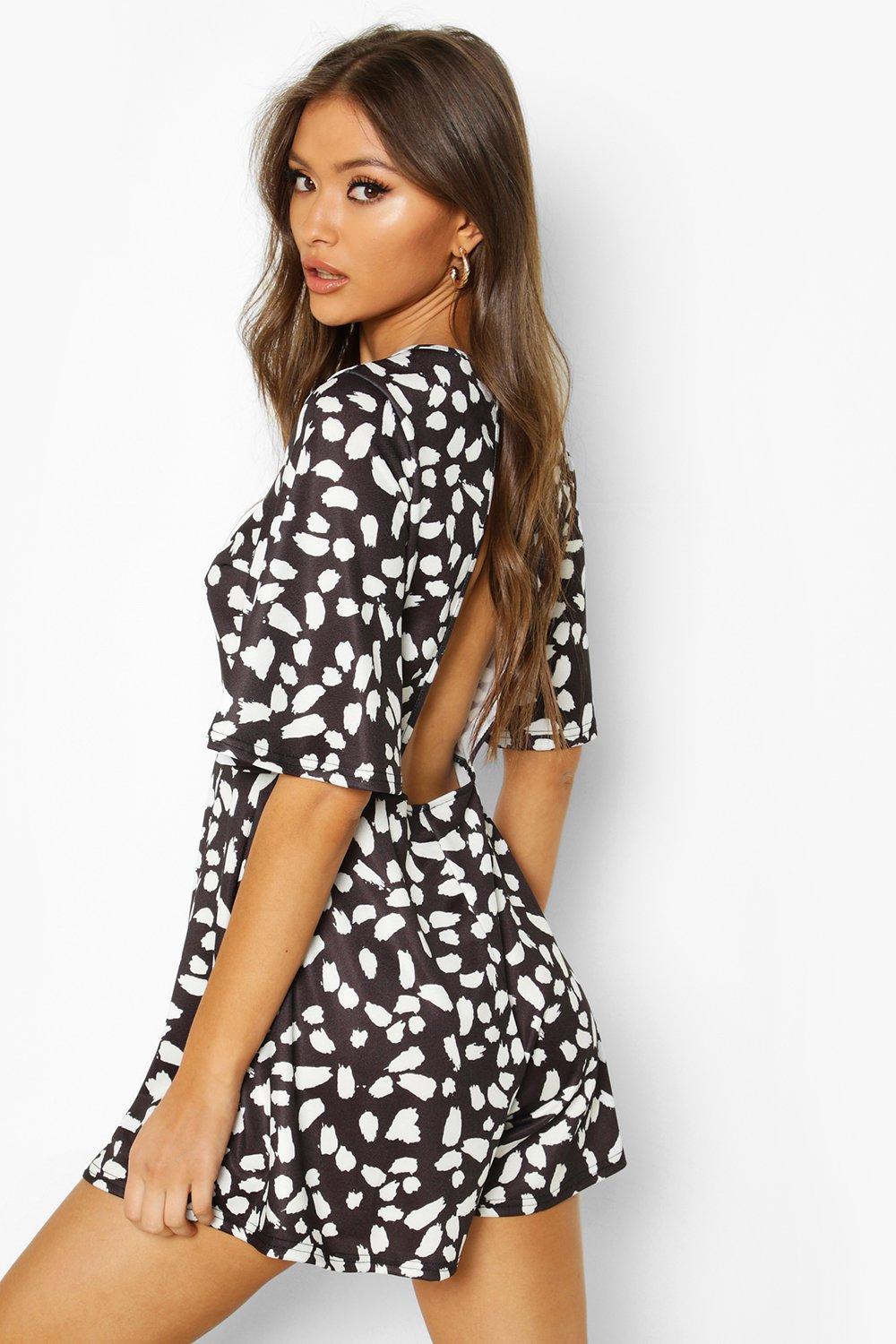 boohoo leopard playsuit