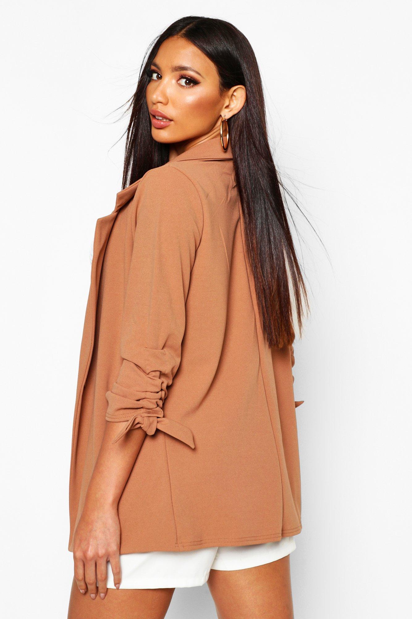 boohoo ruched sleeve blazer