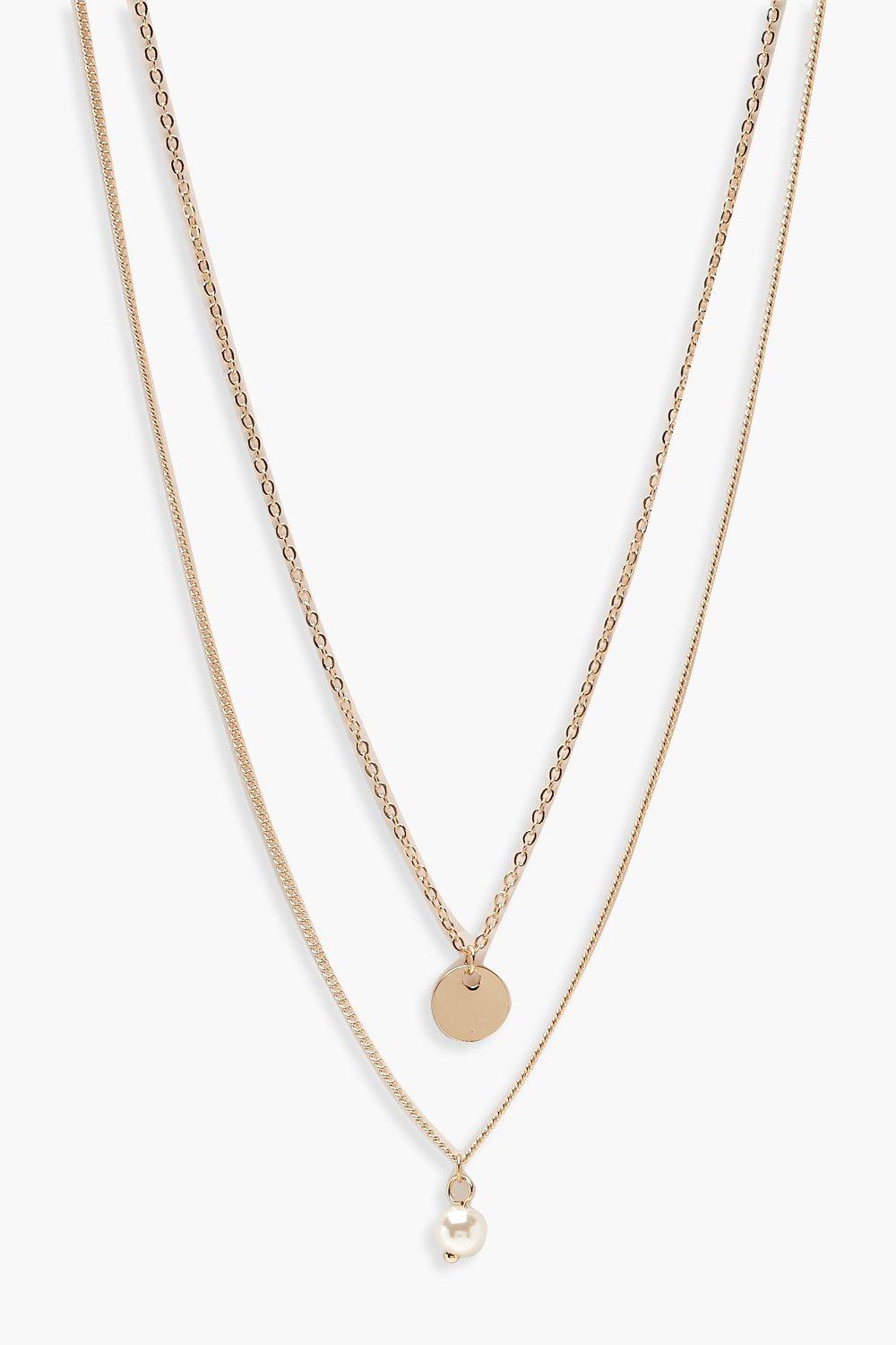 Womens Circle & Pearl Simple Layered Necklace - Gold - One Size, Gold