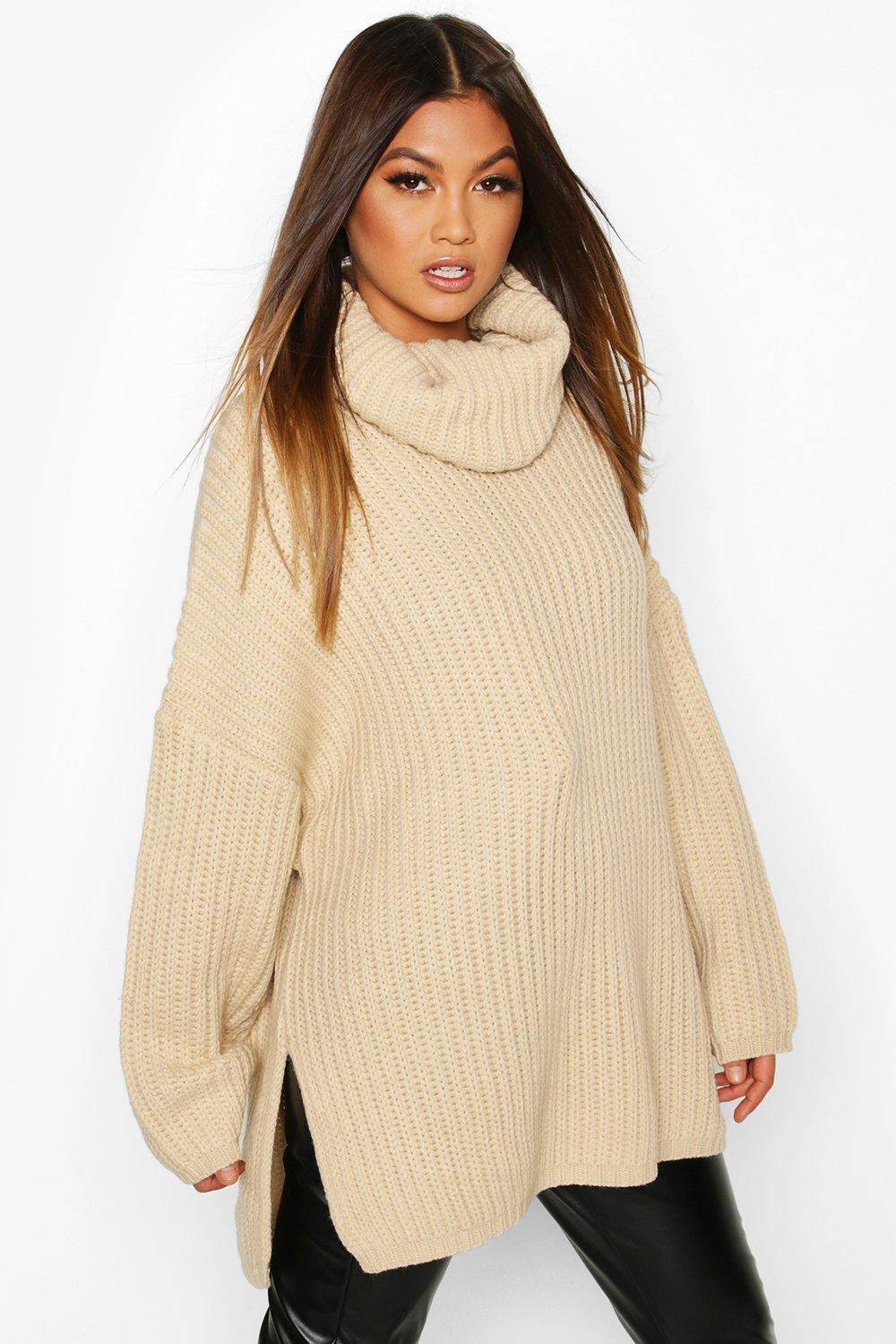 Womens Chunky Oversized Boyfriend Jumper - Beige - S/M, Beige