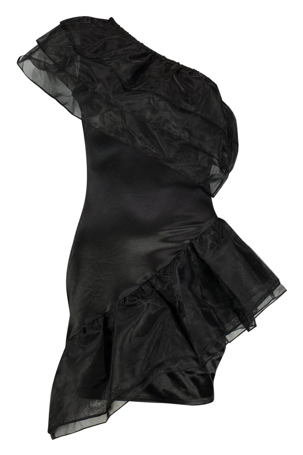 

Эластичные атлас с сеткой и крупными рюшами, Black