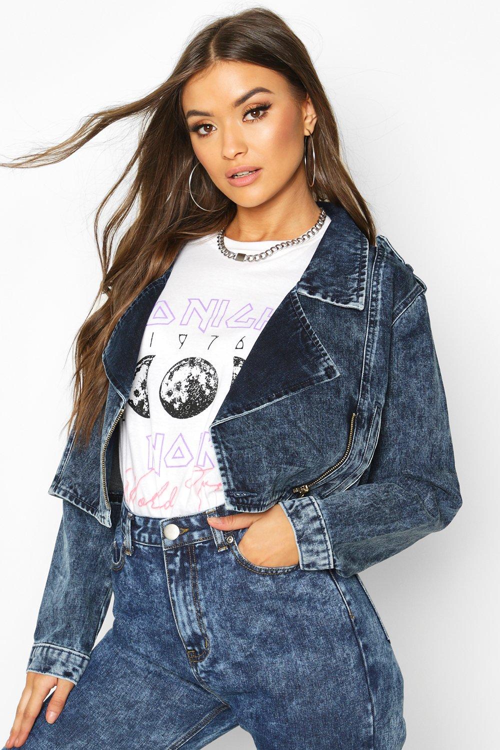

Куртка косуха из денима с эффектом кислотной стирки, Mid blue