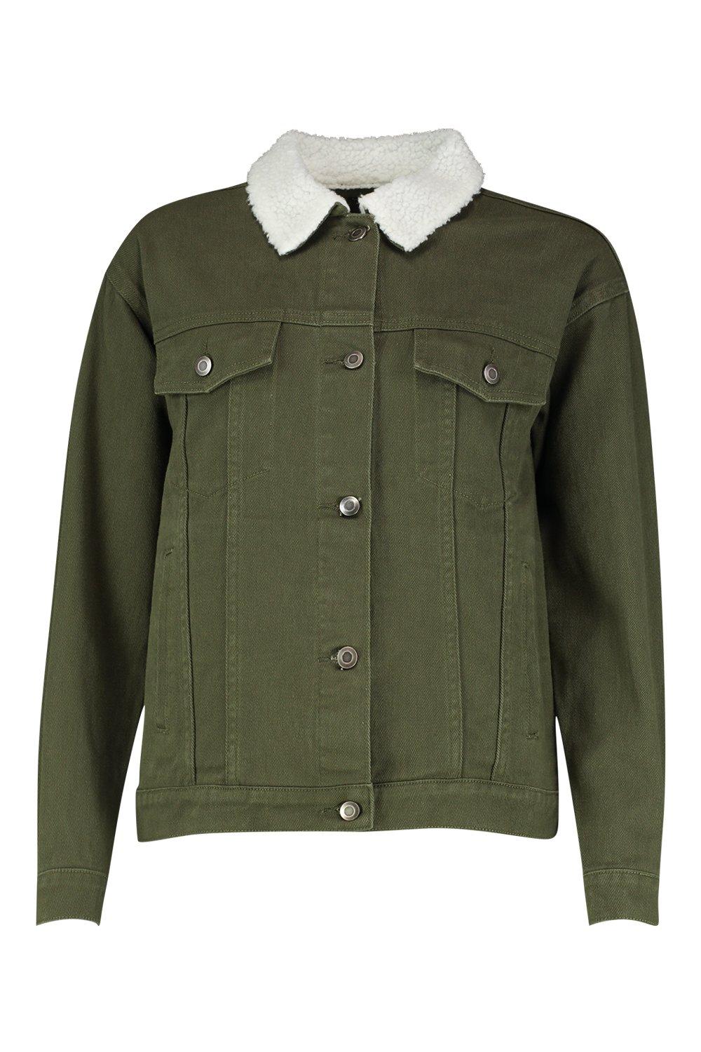 

Куртка из денима оверсайз с меховым воротником, Khaki