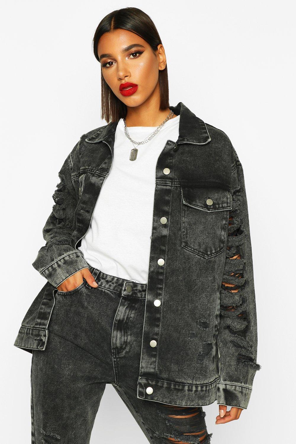 black oversized ripped denim jacket