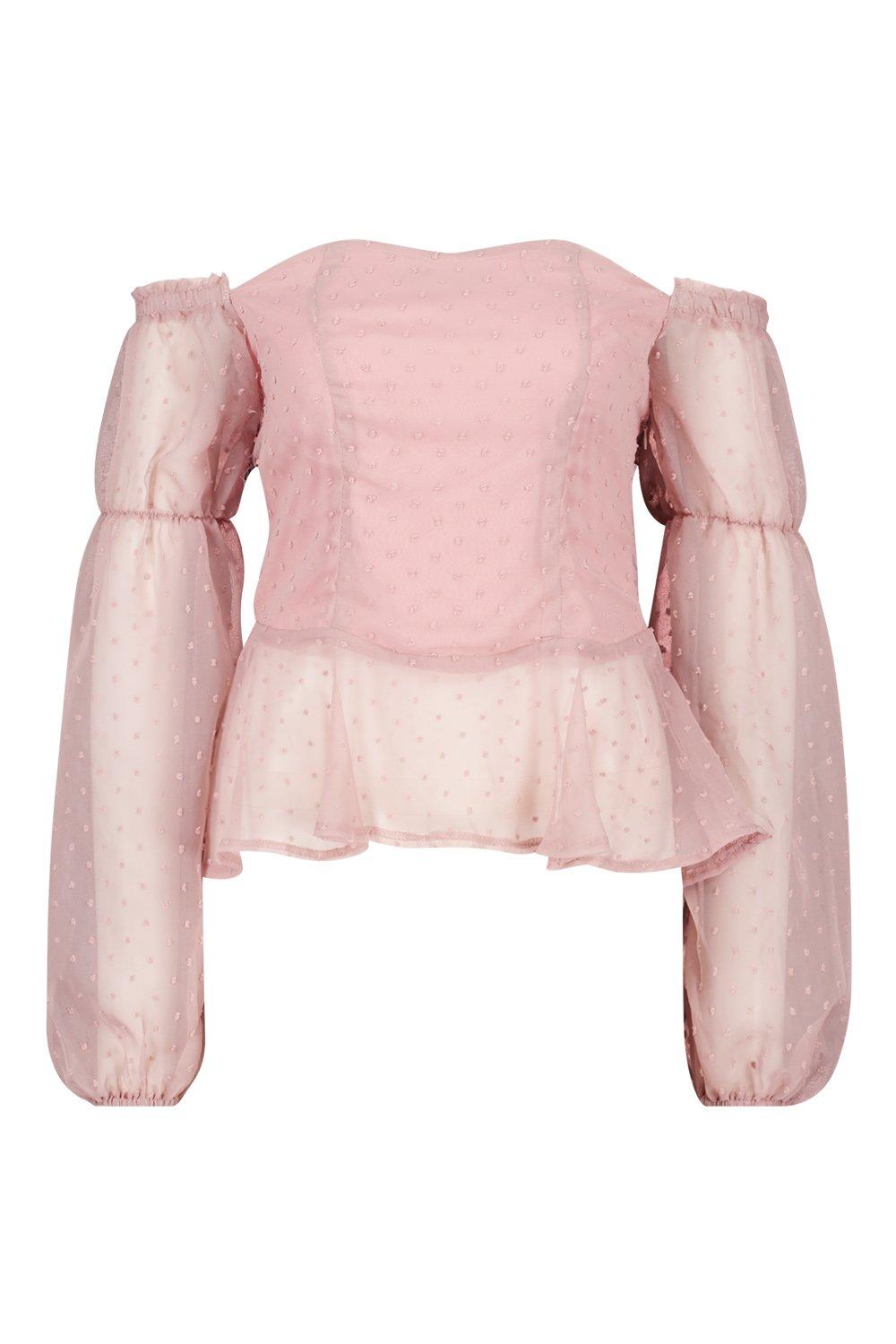 

Шифоновый топ из кареточной ткани с баской, Dusky pink