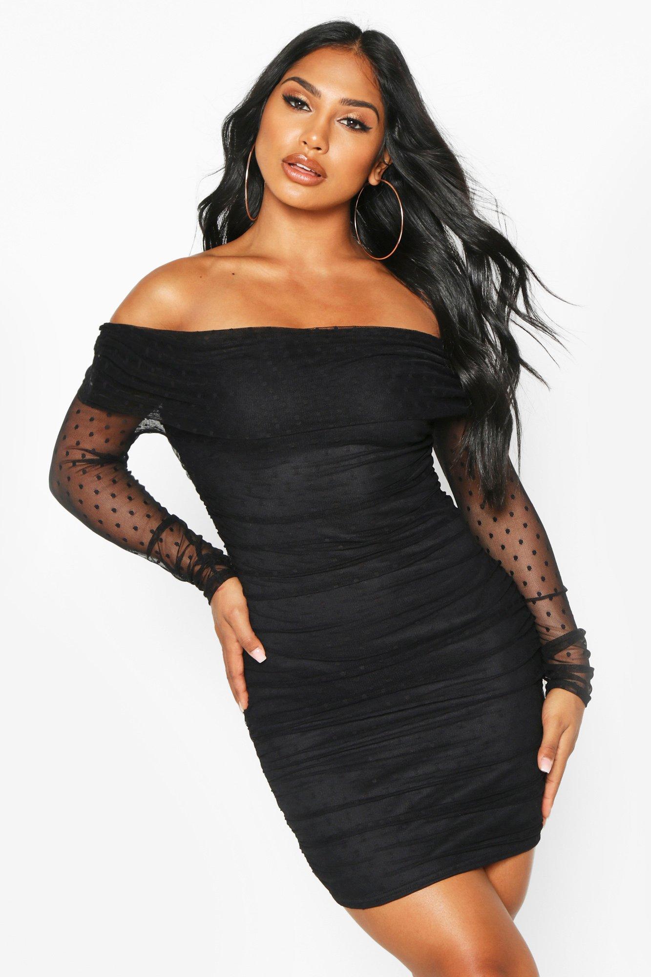 off shoulder long sleeve mini dress