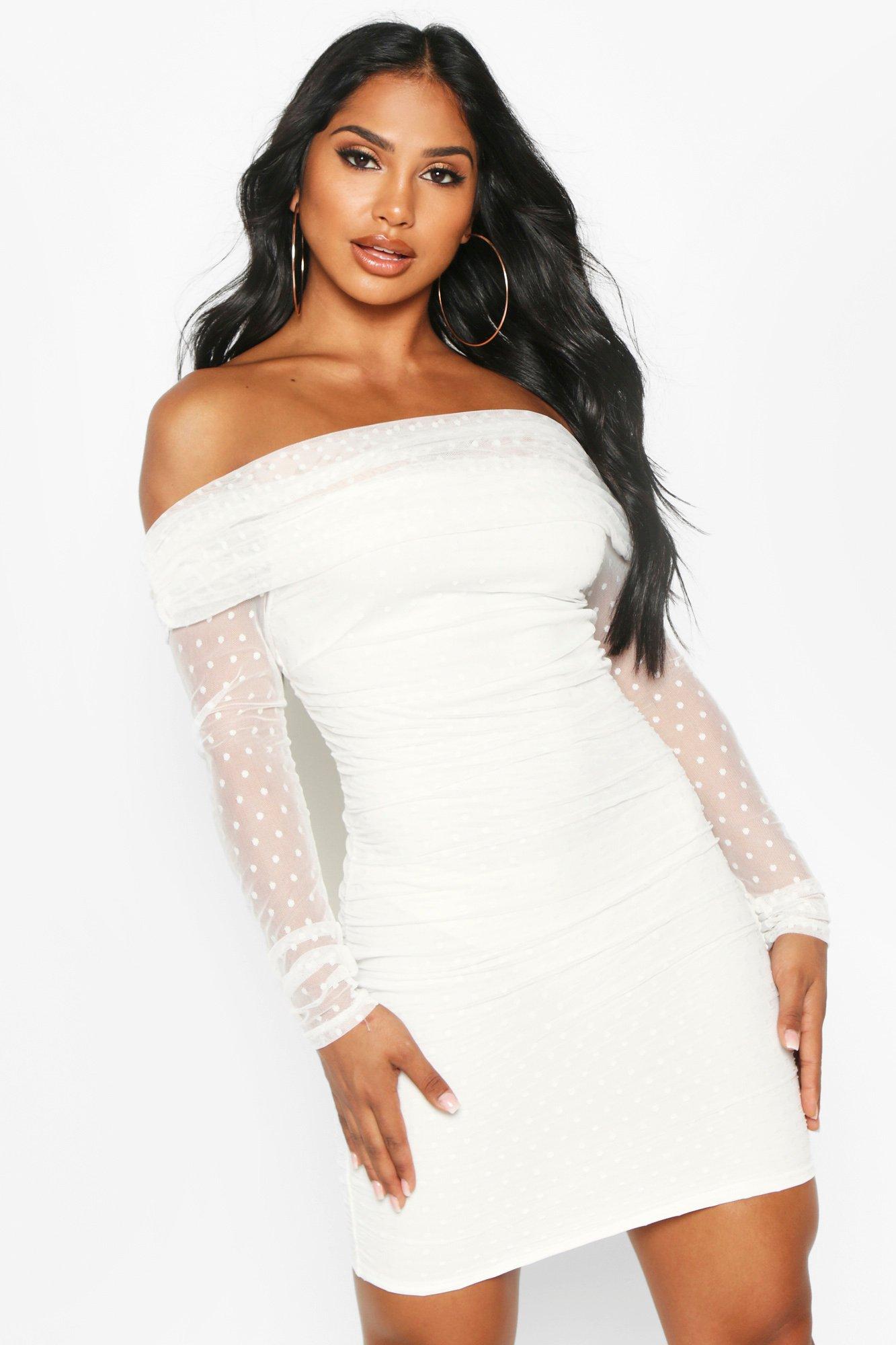 boohoo white off shoulder dress