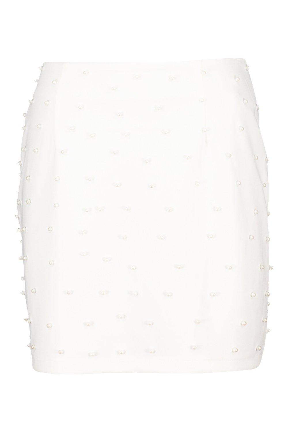 

Мини юбка с жемчугом, White