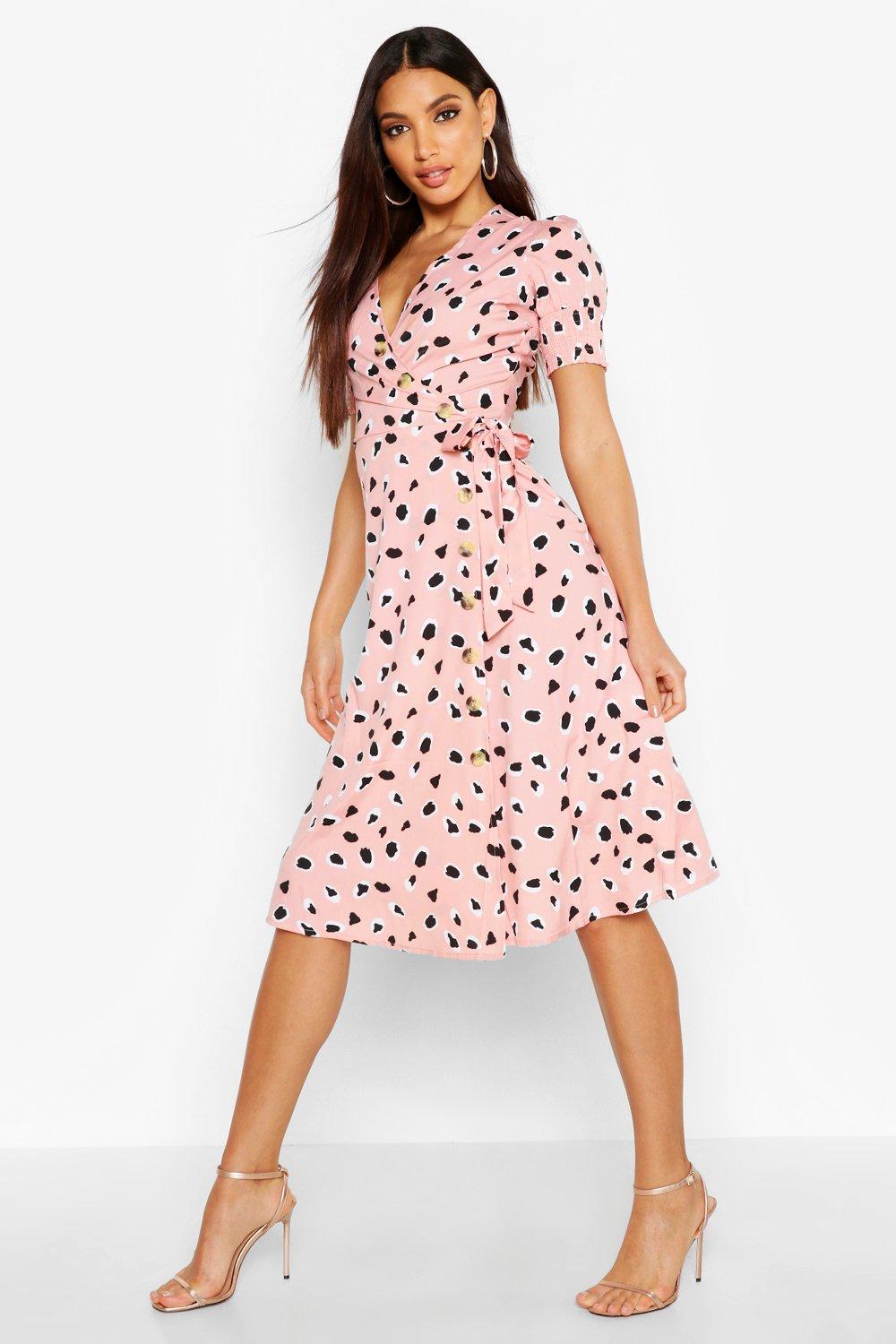 printed button midi dress