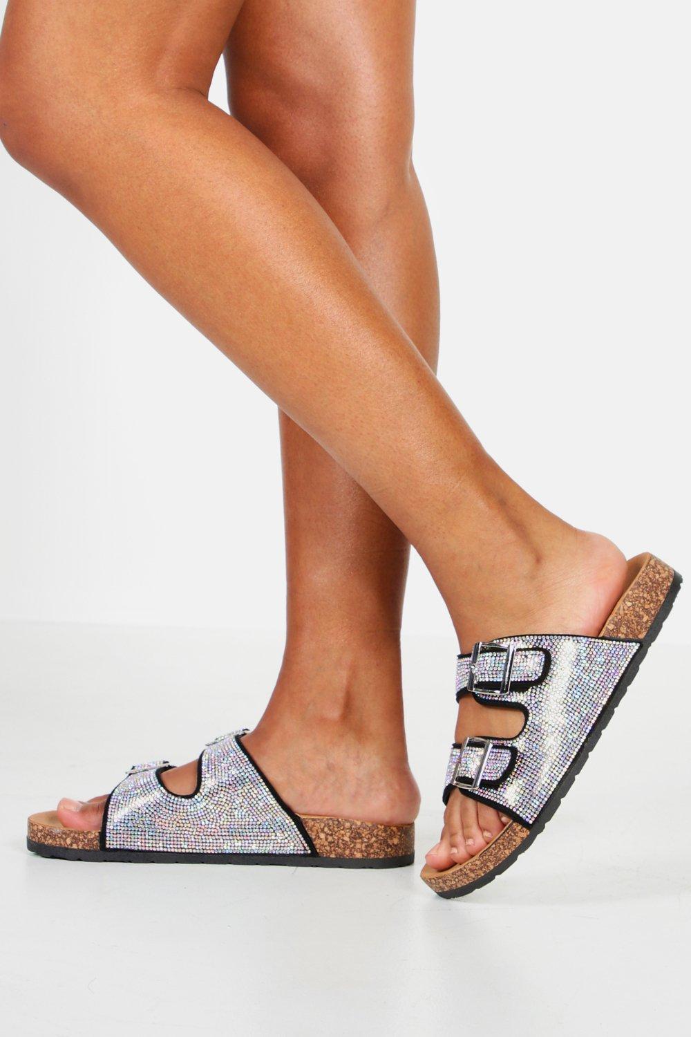 Фото #1: Diamante Double Strap Footbed Sliders