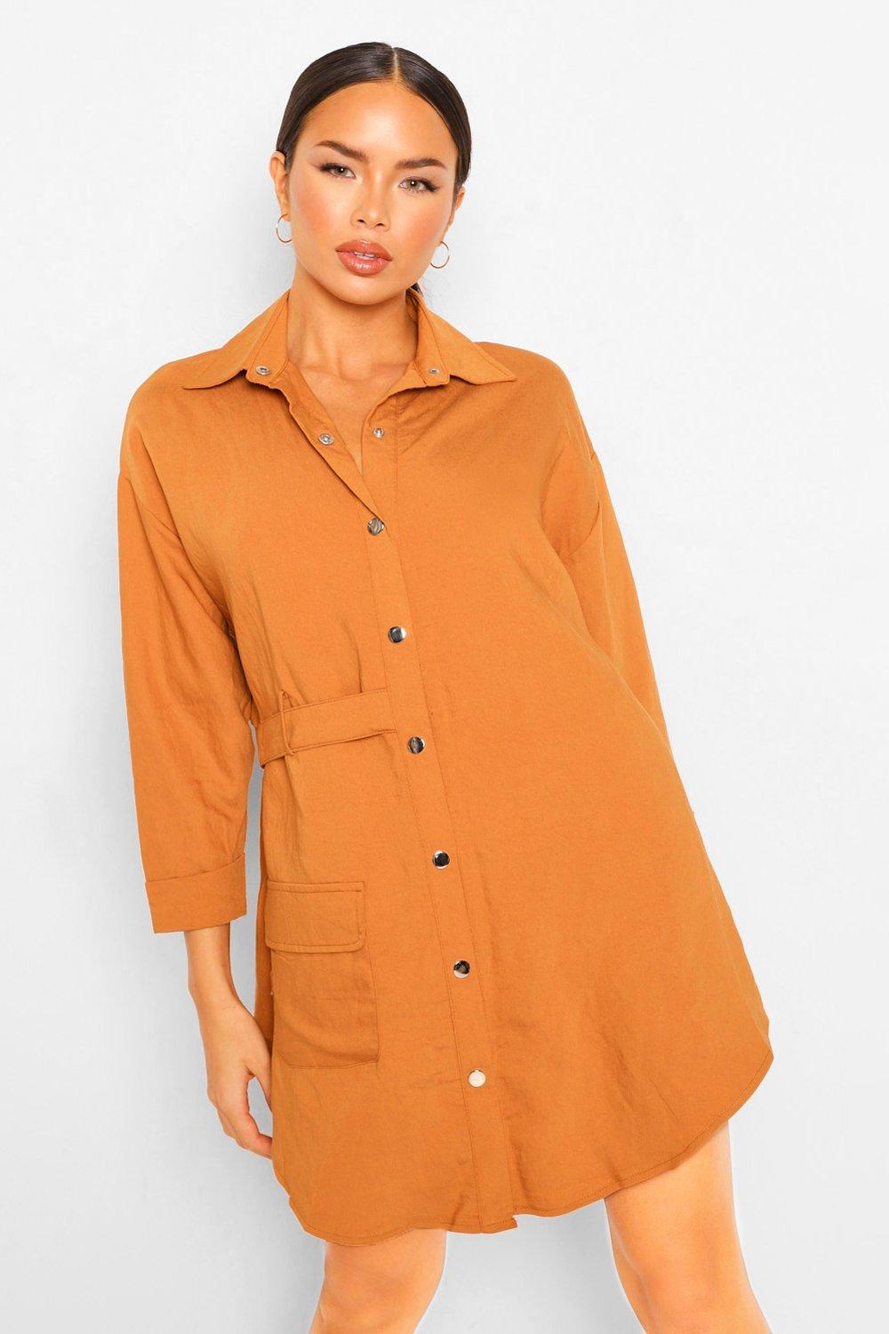 Robe Chemise À Poche Fonctionnelle - Orange Rouille - 36, Orange Rouille