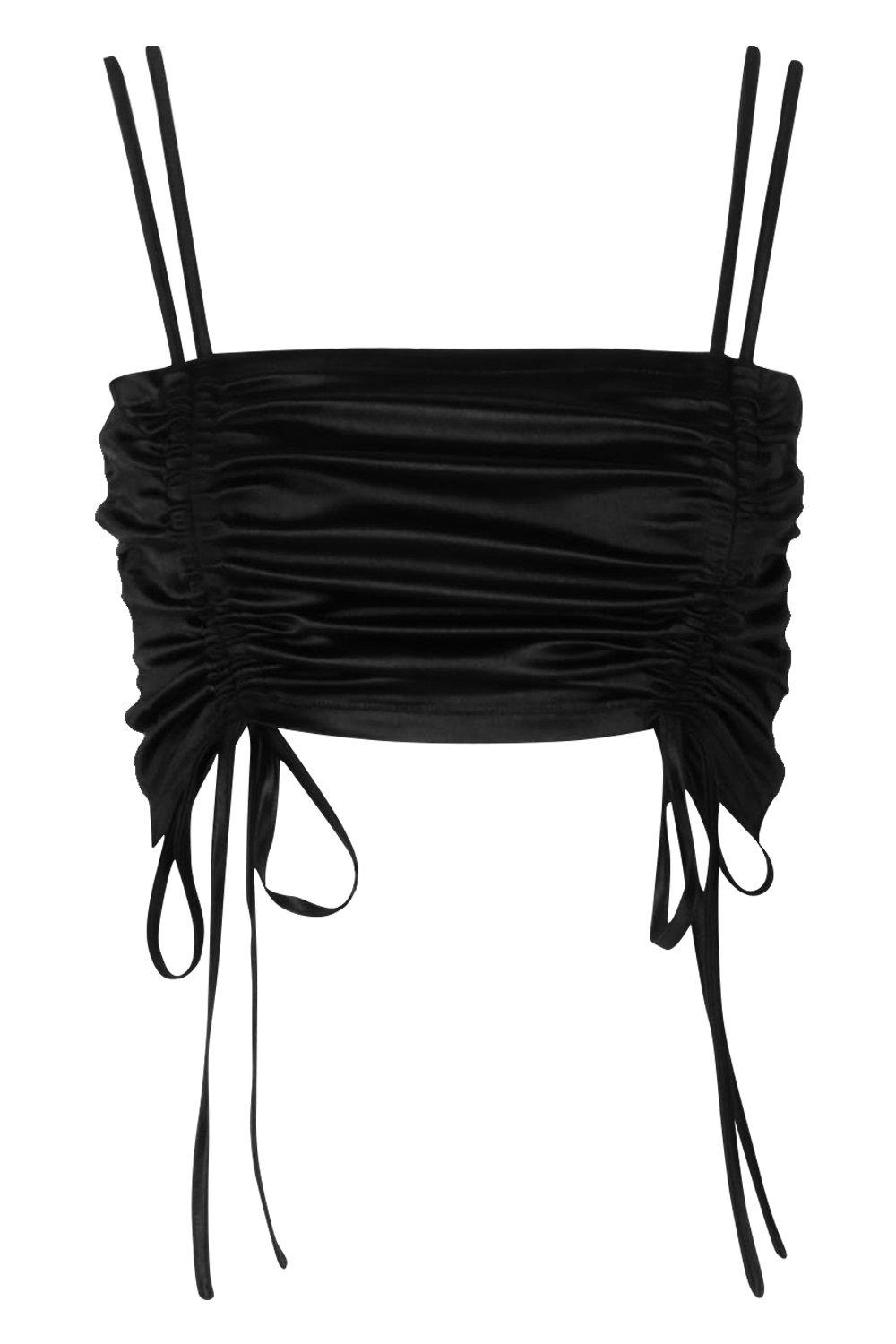 

Бралет из эластичного атласа с рюшами, Black