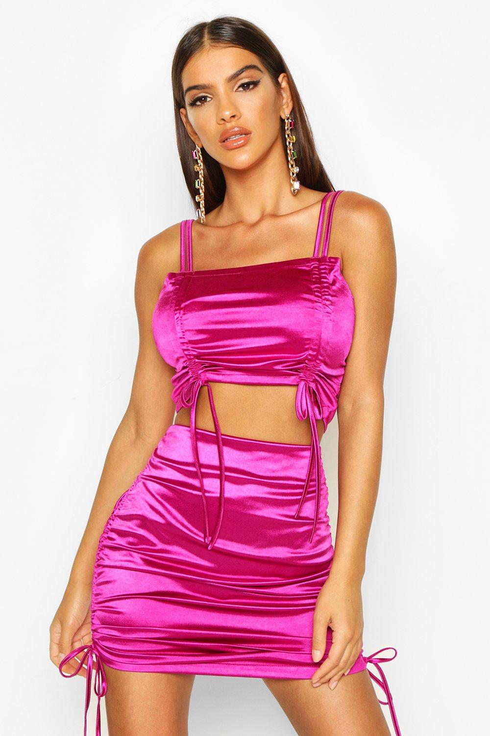

Бралет из эластичного атласа с рюшами, Fushia