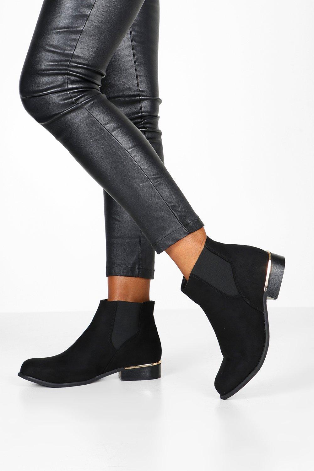 Womens Wide Fit Metal Trim Chelsea Boots - Black - 3, Black