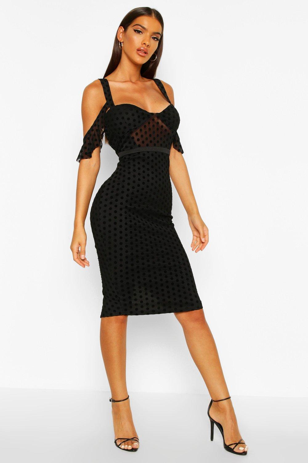 Robe Midi À Découpes En Velours À Pois - Noir - 40, Noir