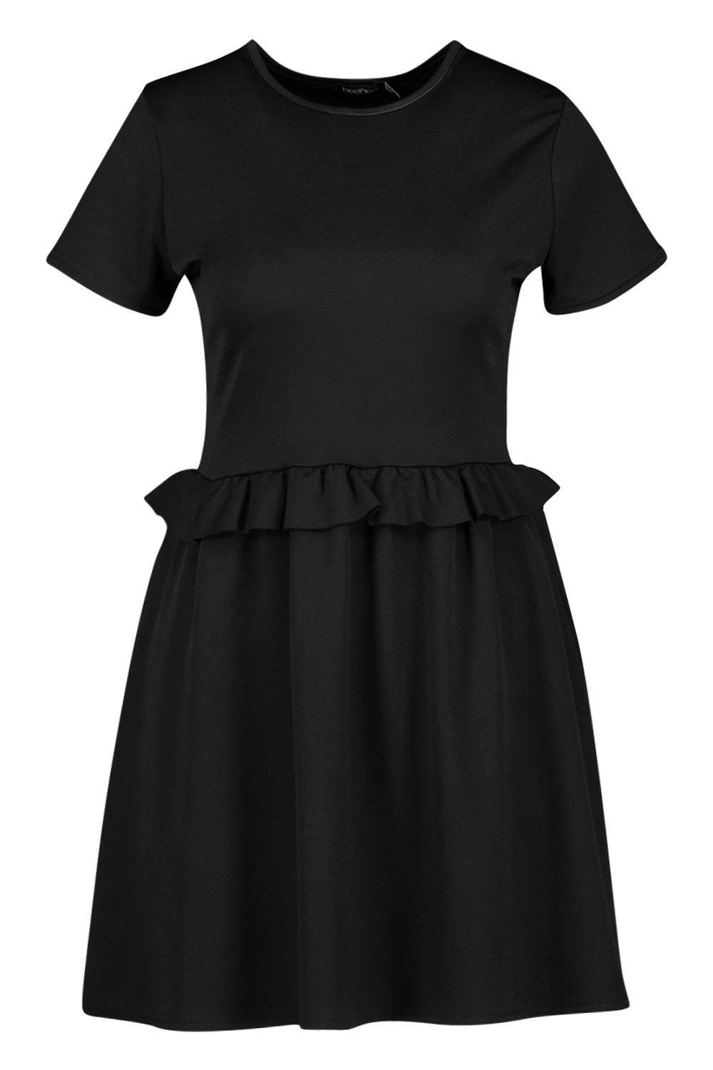 

Свободное платье со сборками и оборками спереди, Black