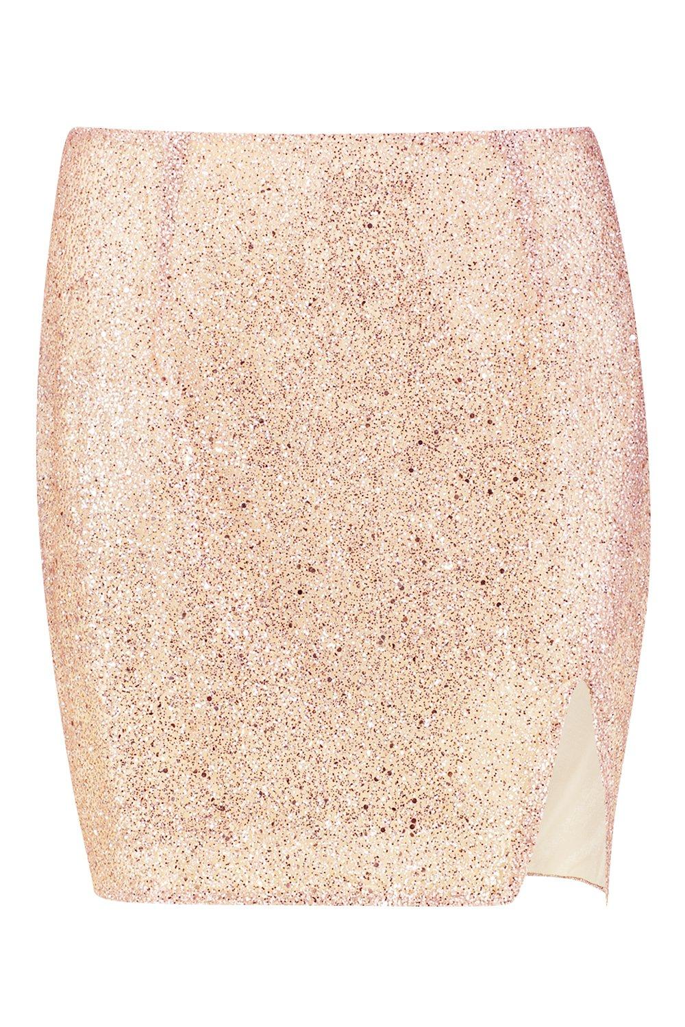 

Блестящая мини юбка с разрезом, Pink
