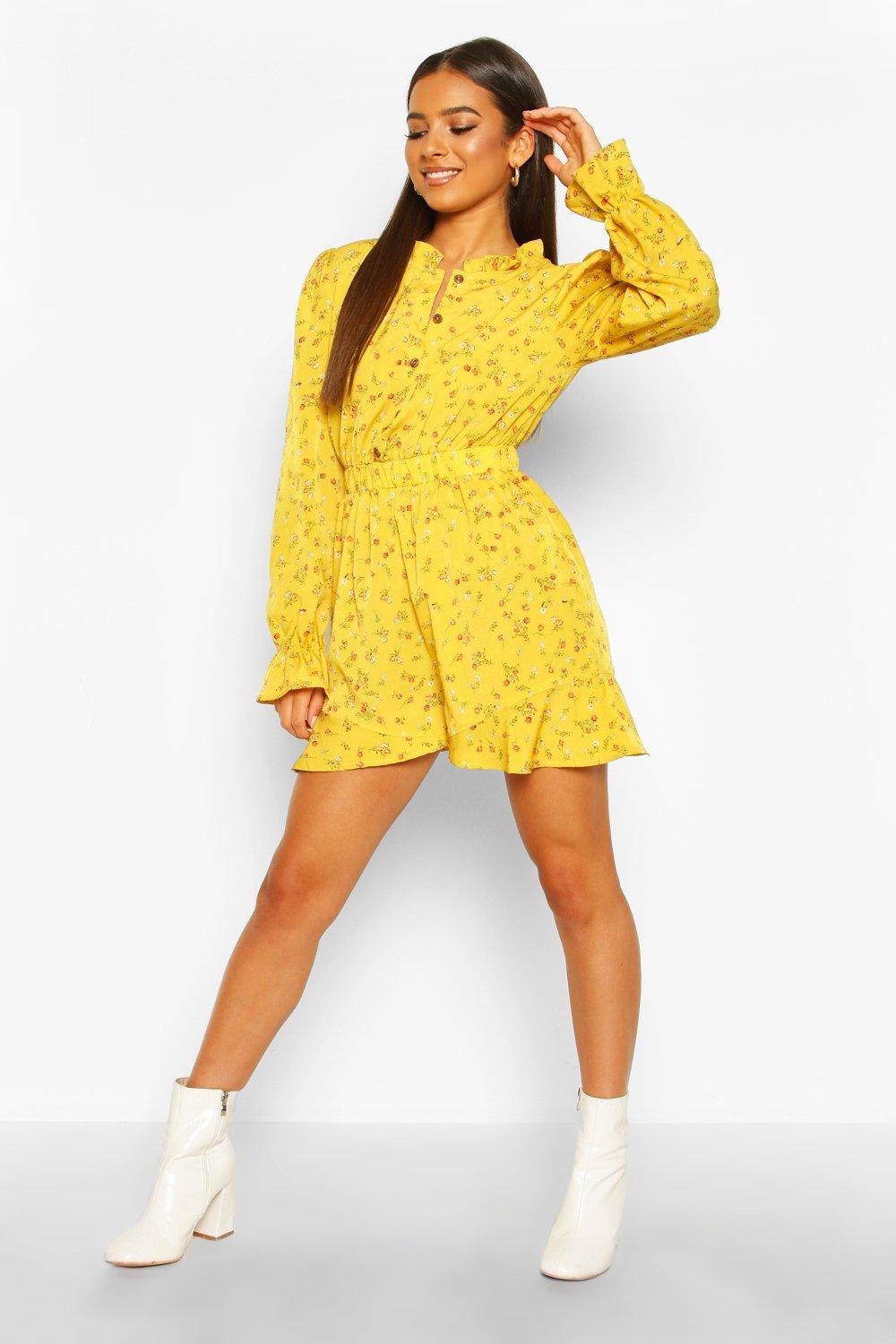 mustard floral playsuit