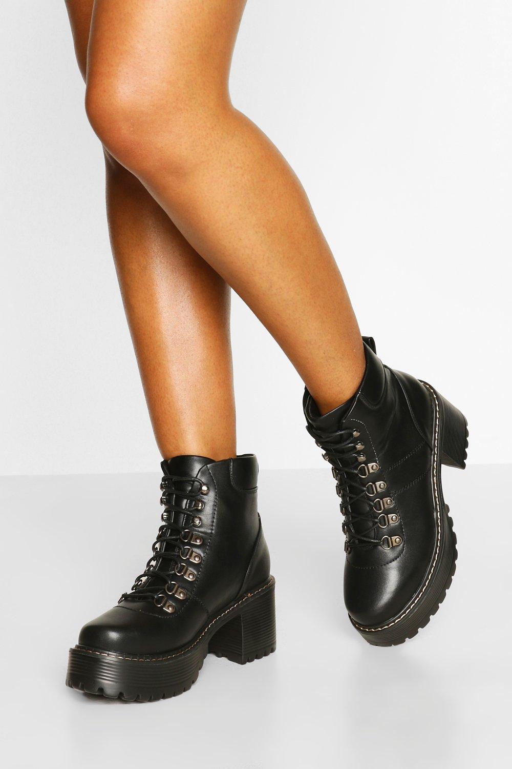 womens black chunky boots