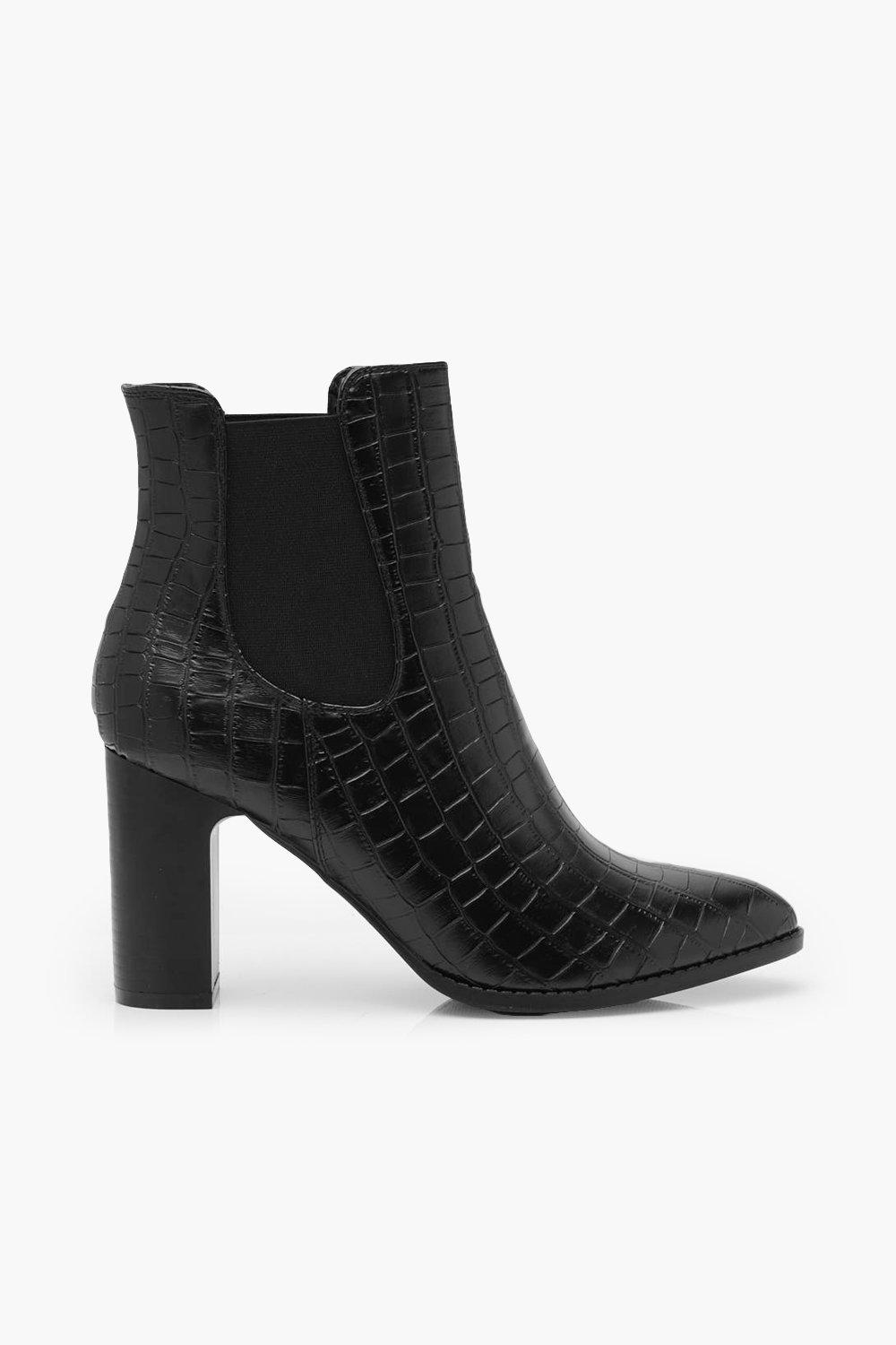 

Ботинки-челси на квадратном каблуке с остроконечным мыском под крокодила, Black