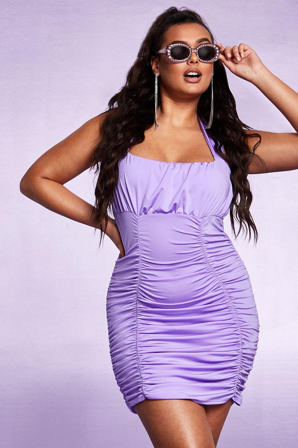 purple ruched dress