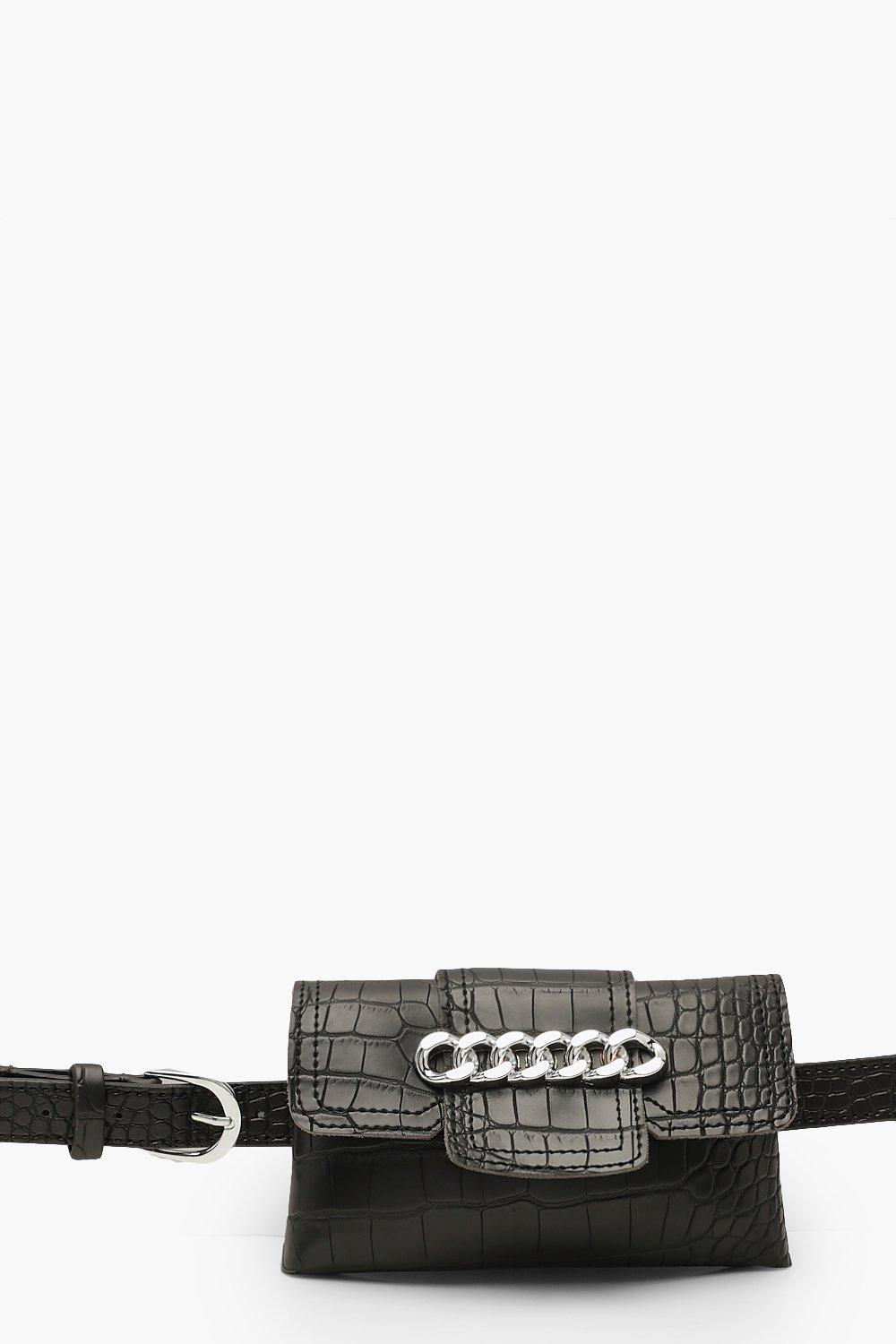 black croc belt bag