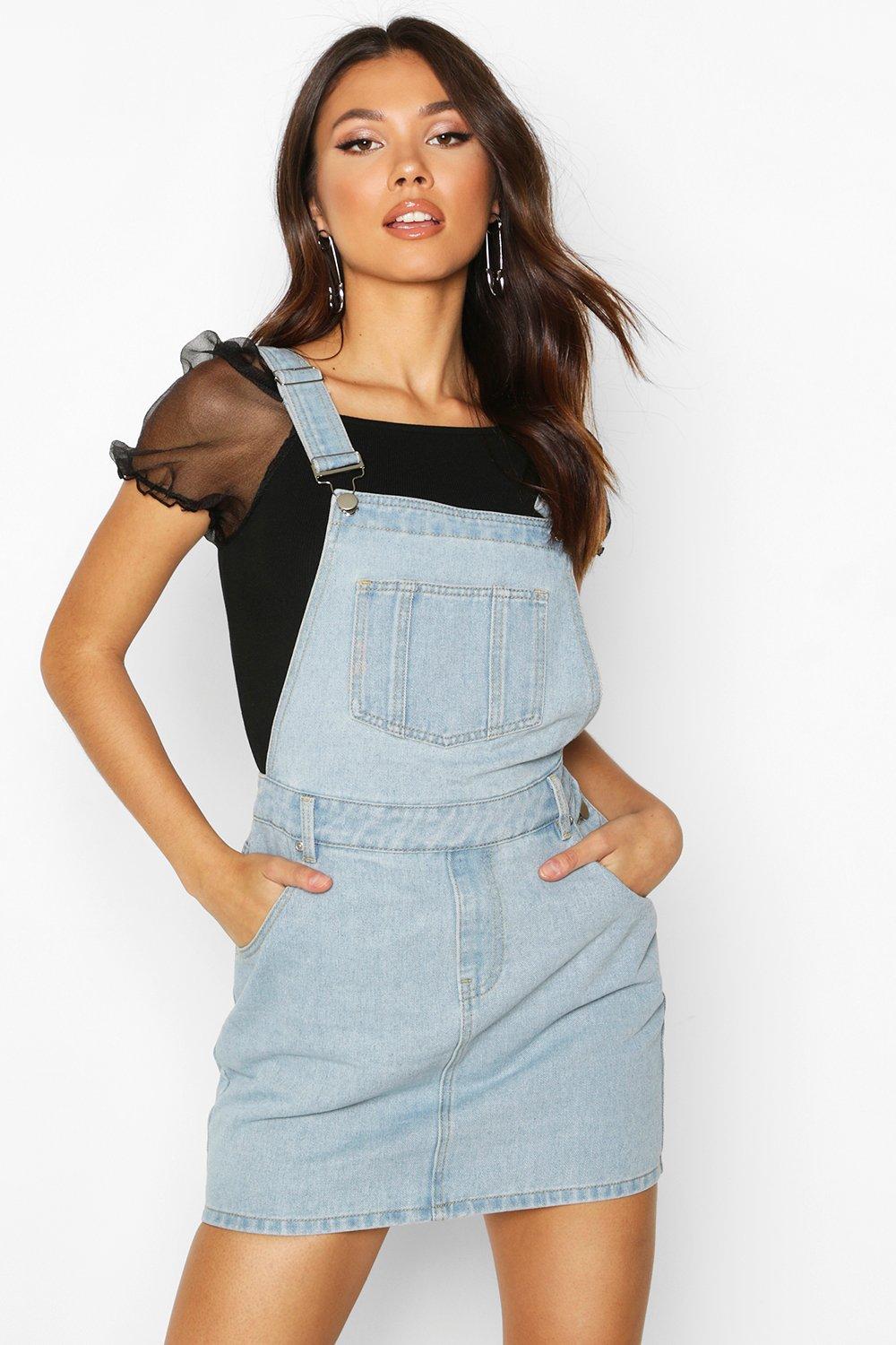 boohoo denim pinafore dress