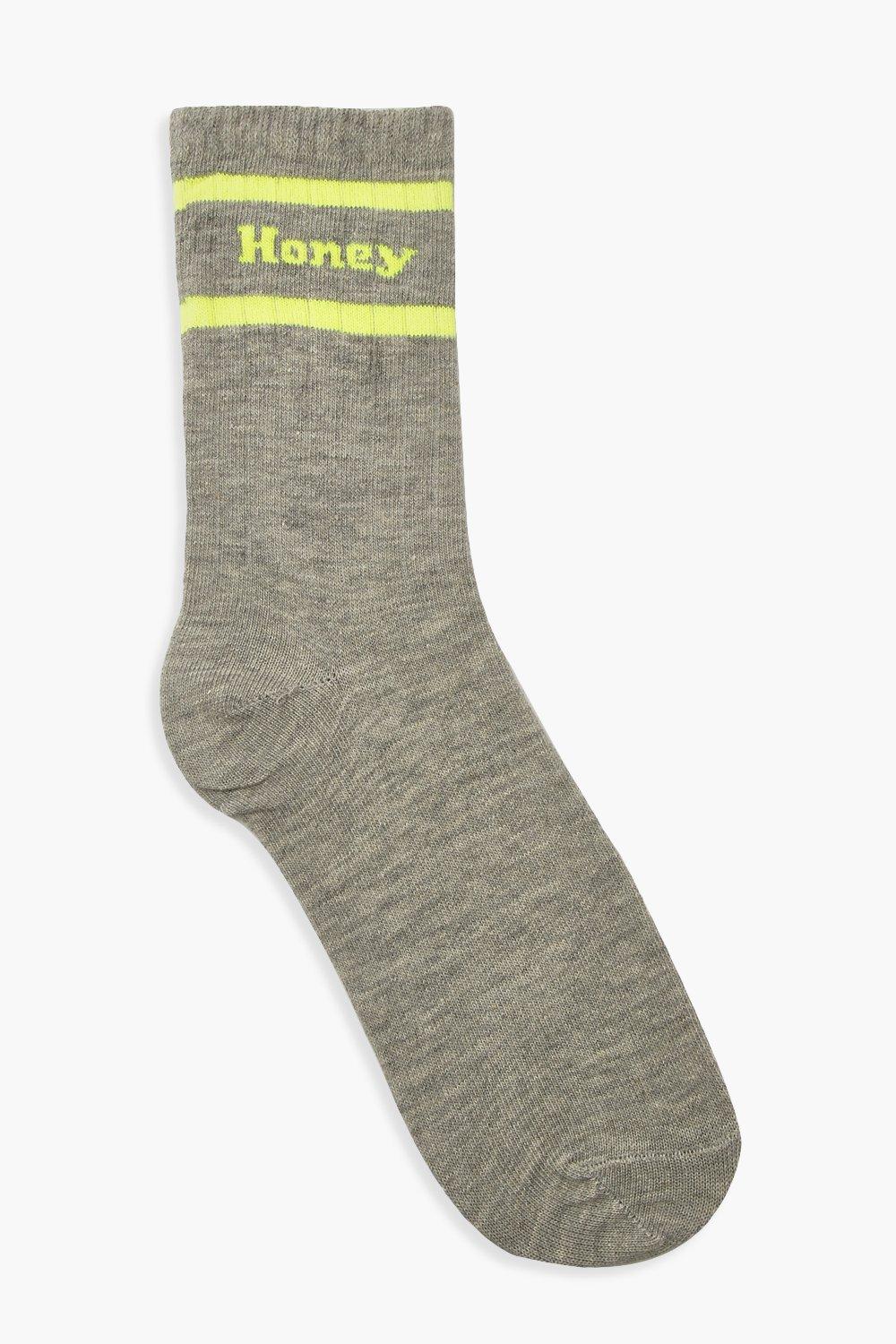 

Неоновые носки со слоганом Honey, Grey marl