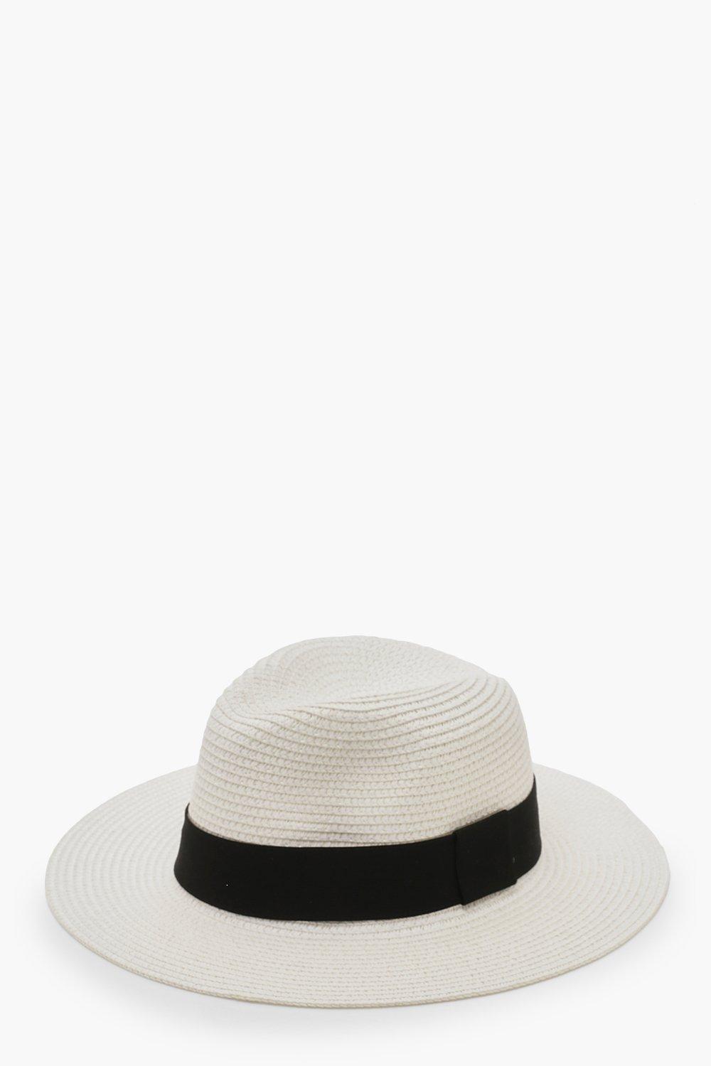 

Tape Straw Fedora Hat, White