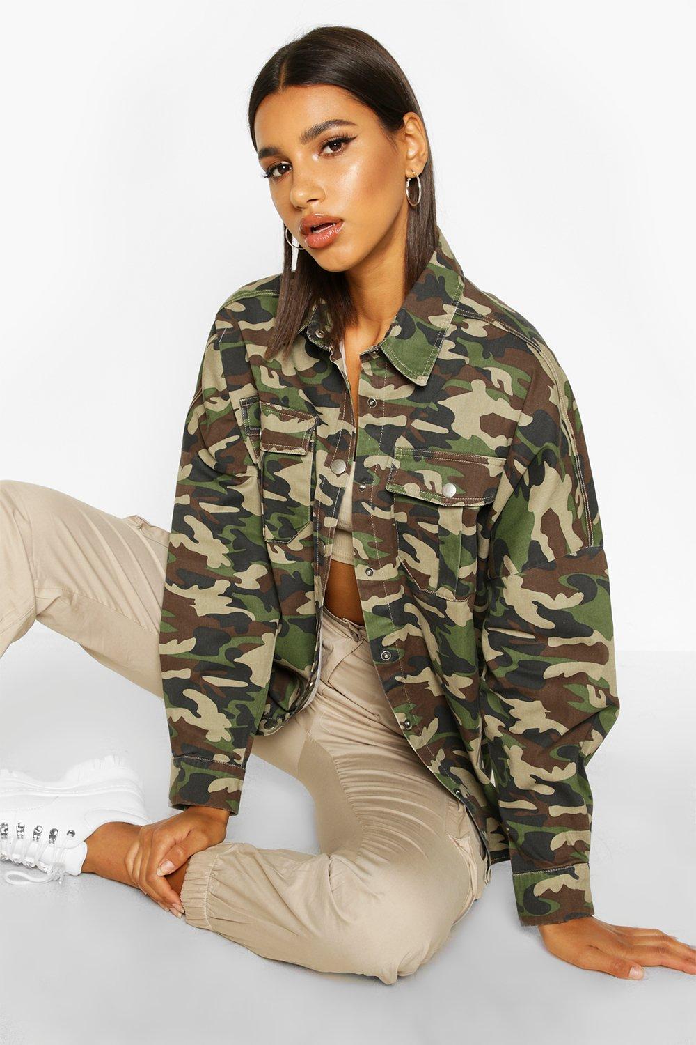 

Джинсовая рубашка оверсайз с камуфляжным принтом, Camo