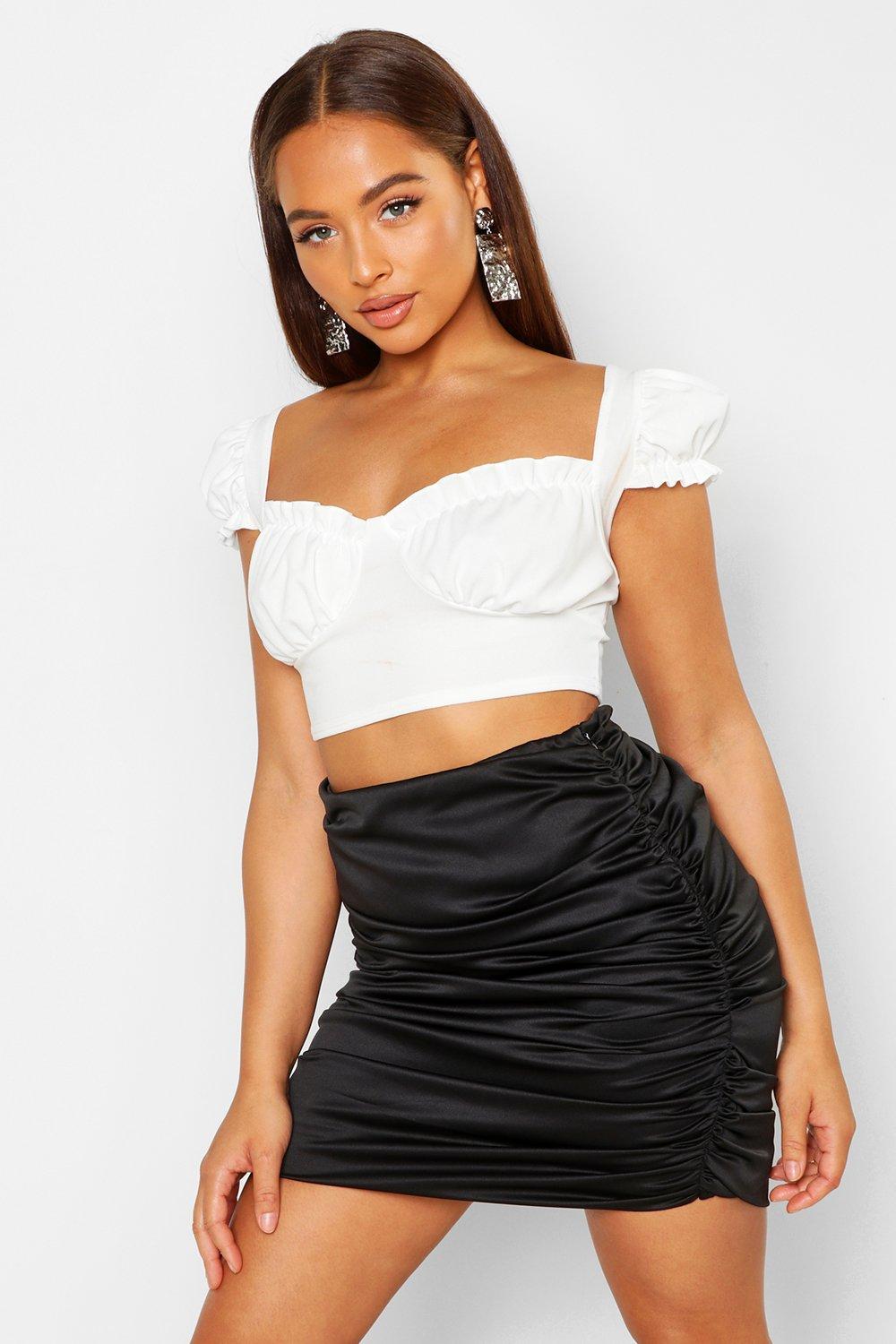 satin ruched skirt