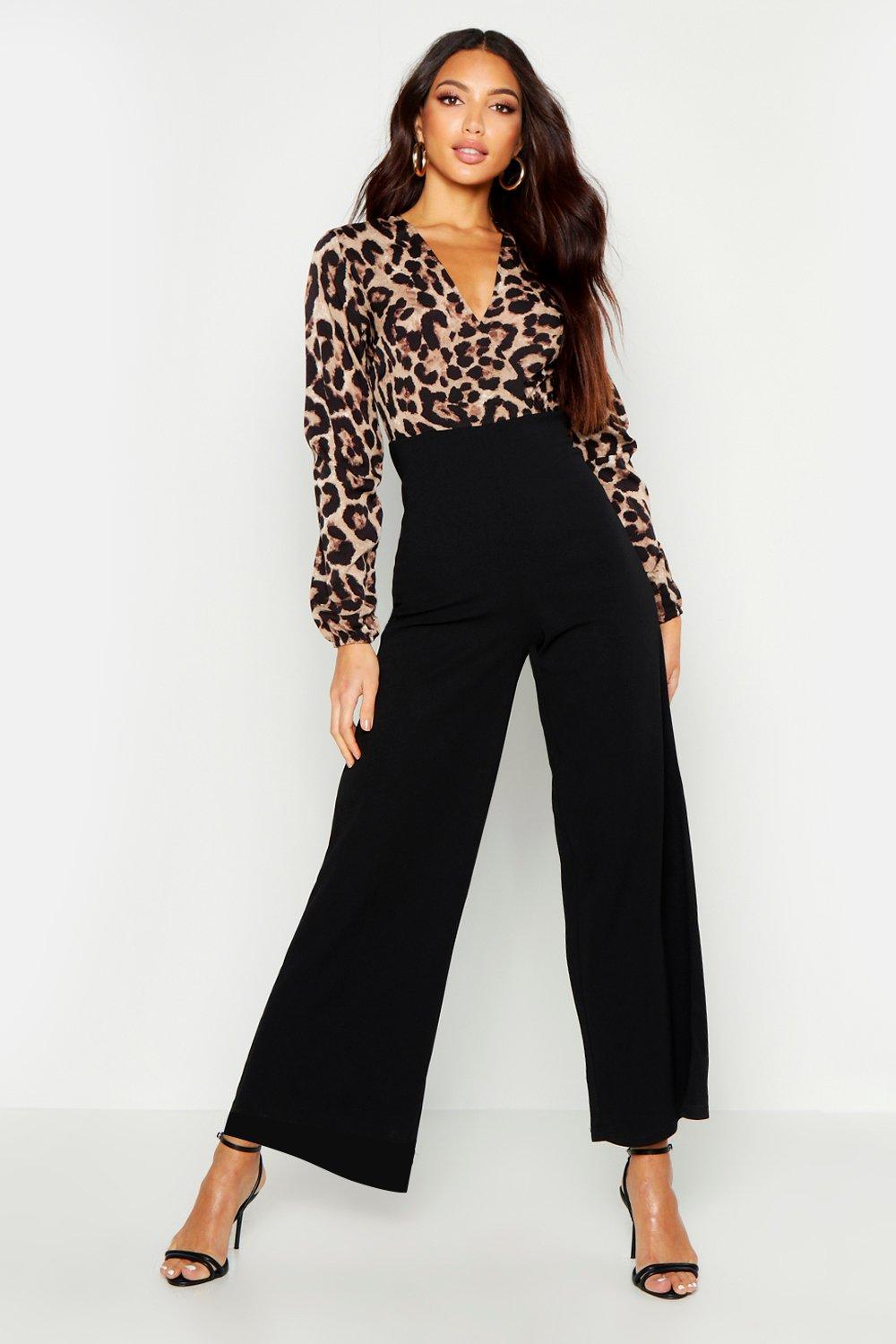 animal print wide leg jumpsuit