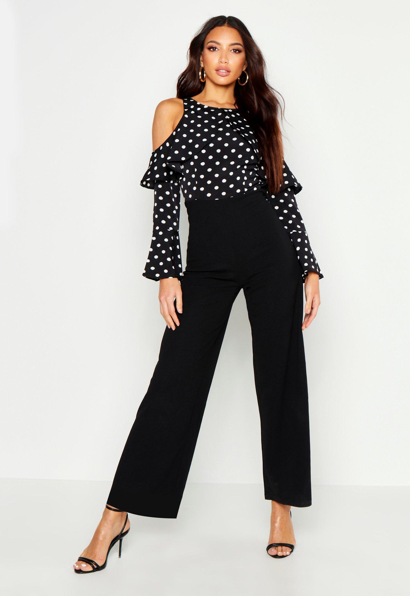 polka dot wide leg jumpsuit