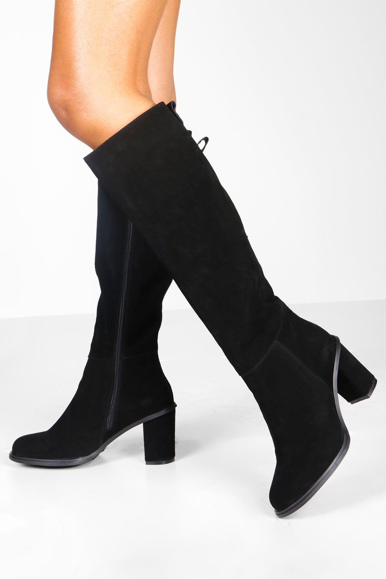 block heel suede knee high boots