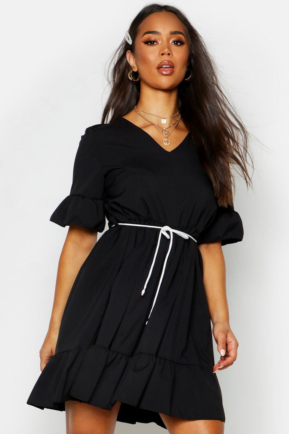 

Свободное платье с рукавами с оборками, Black