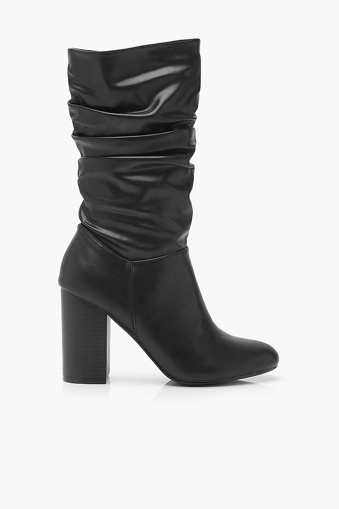 Rouched Calf High Boots | Boohoo Step Out For The Night Grey High Heel Boots