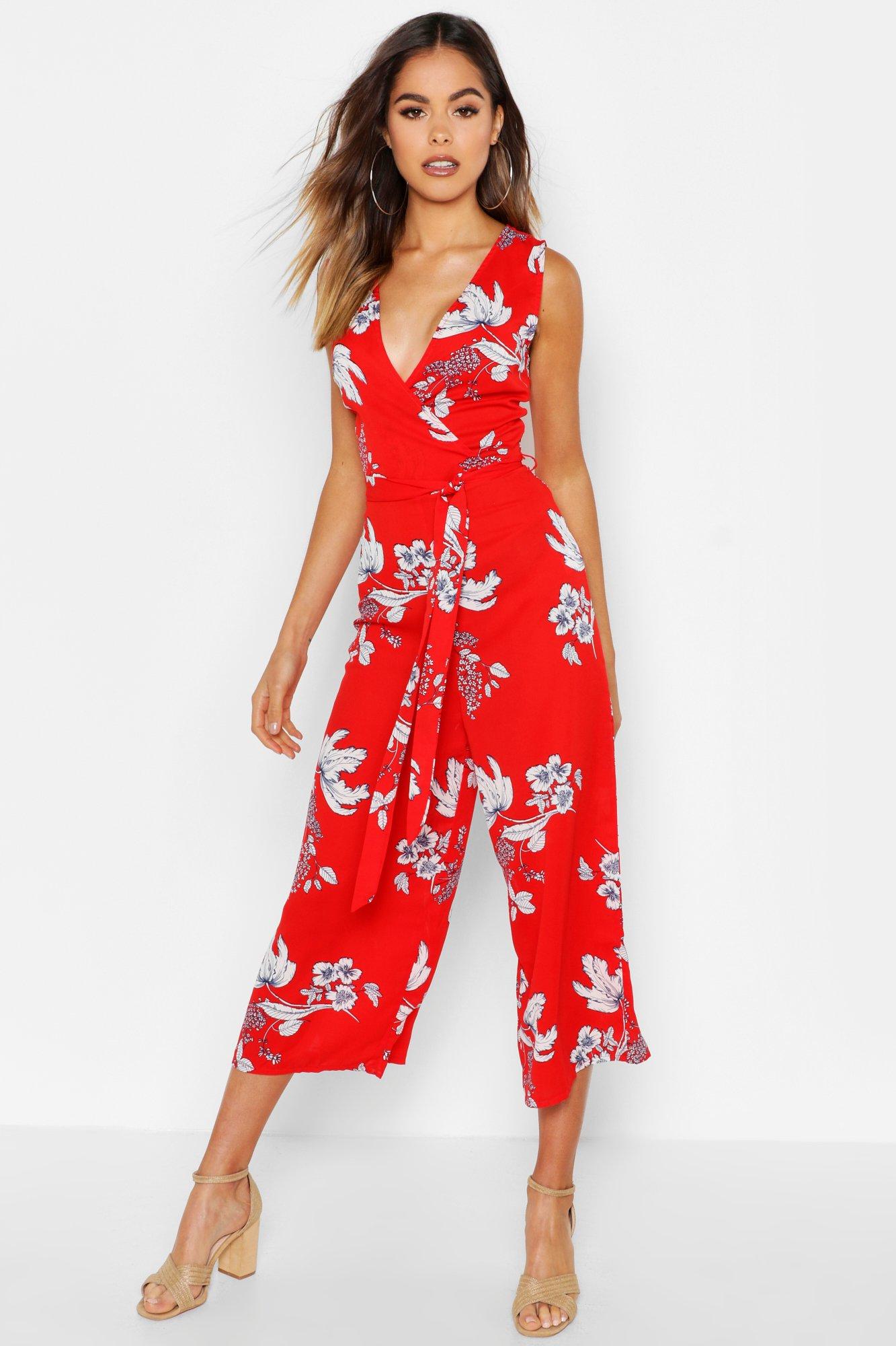 red floral culotte jumpsuit