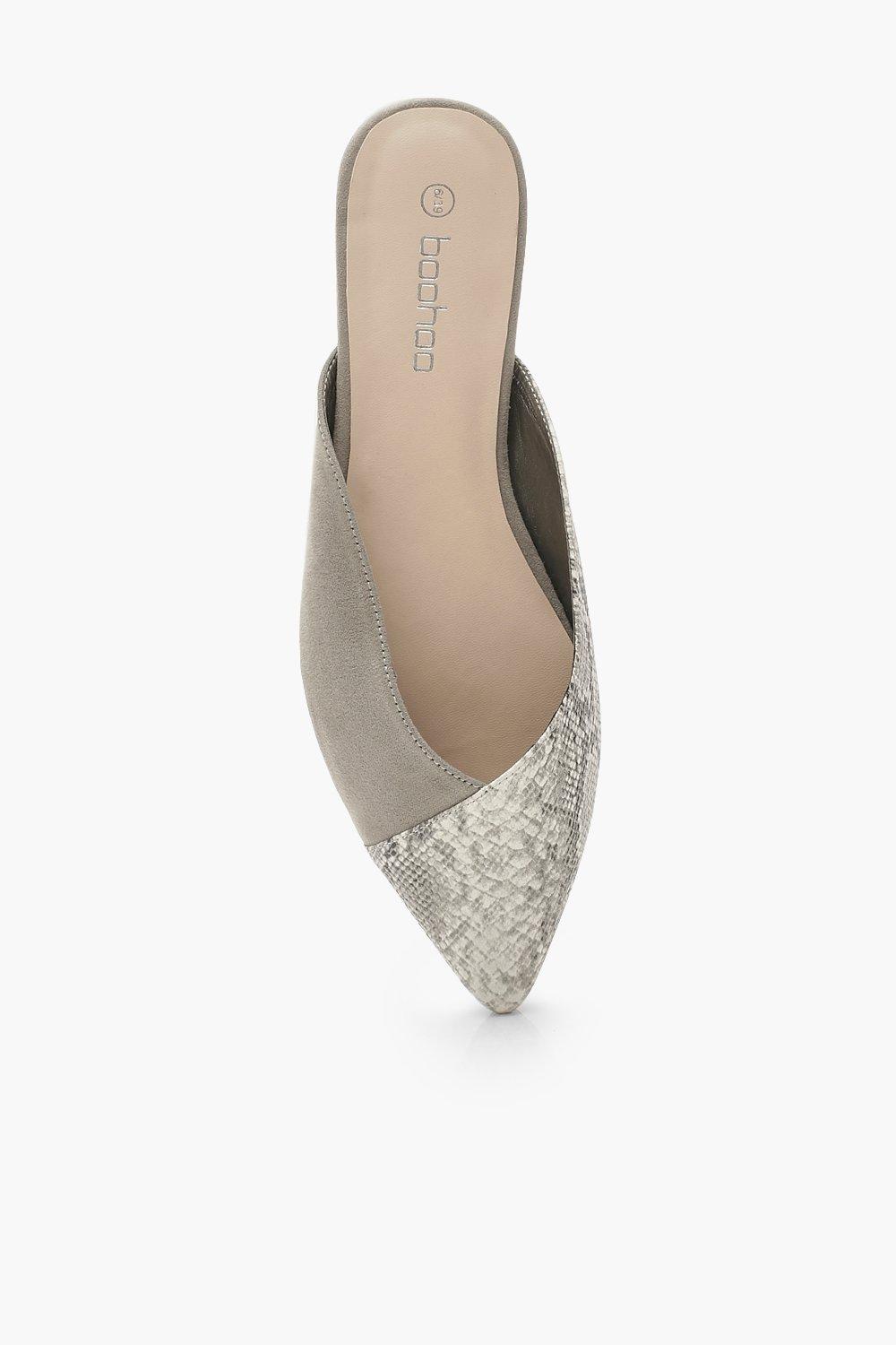silver flat mules