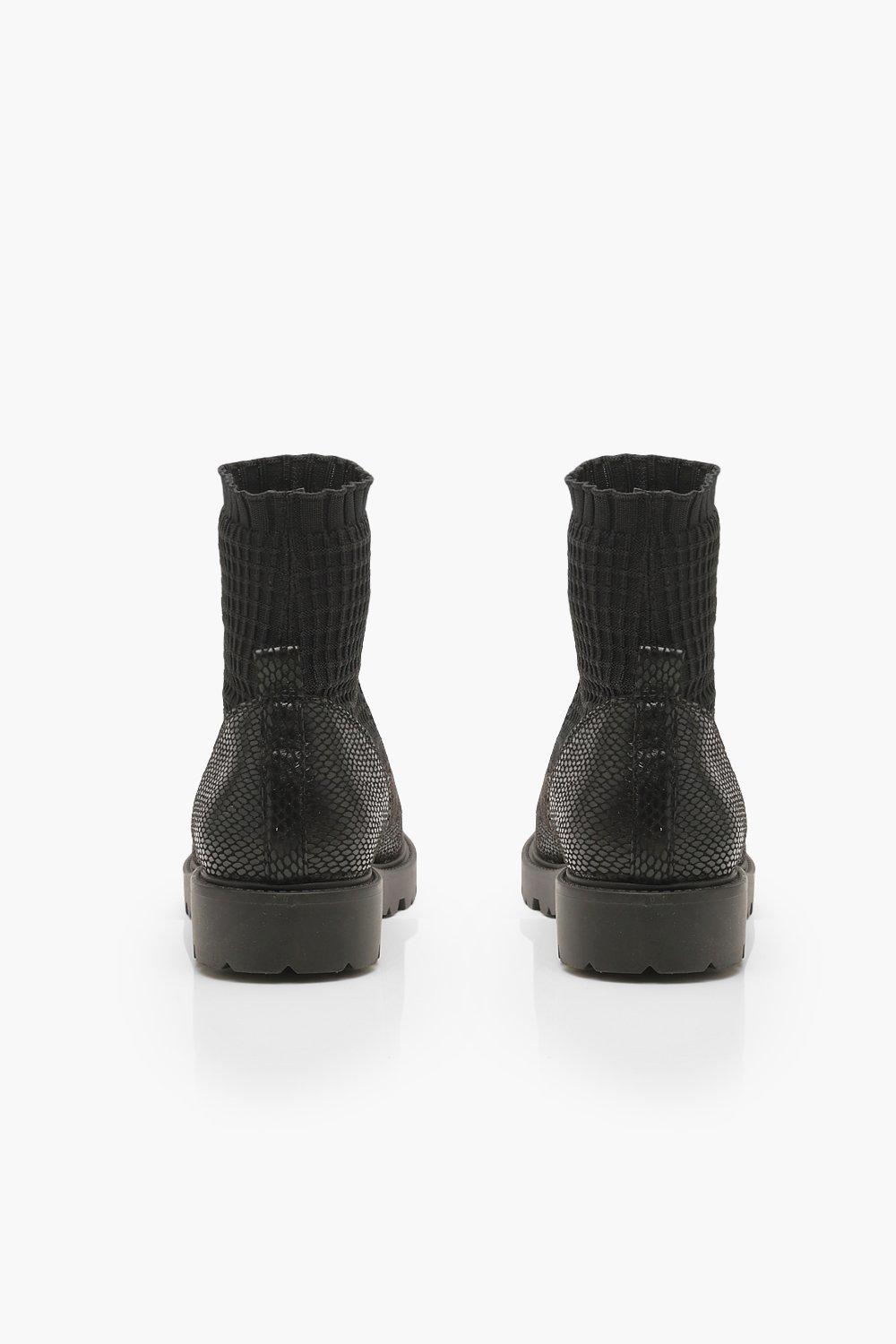 

Sock Detail Snake Chunky Chelsea Boots, Black