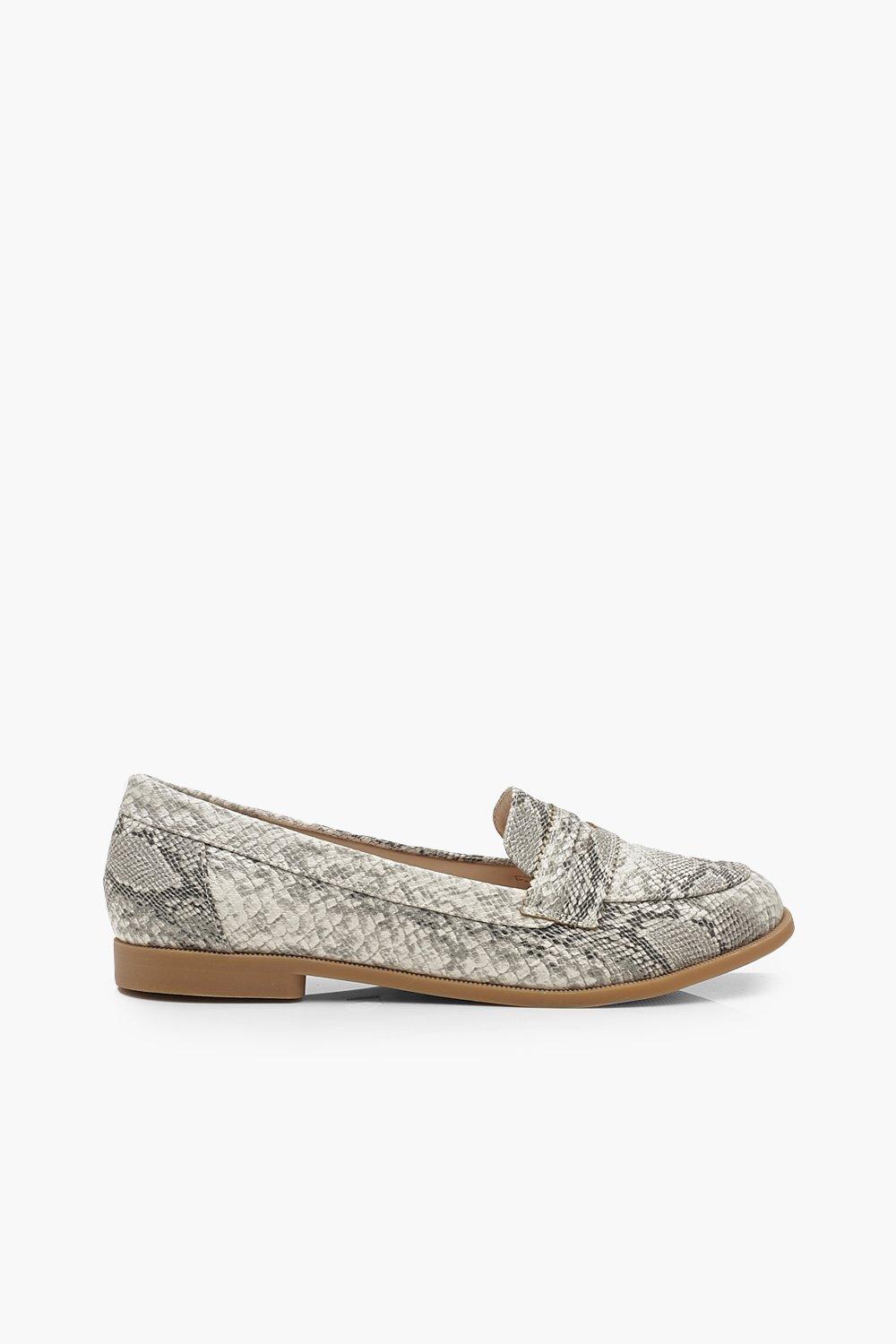 

Wide Fit Snake Flat Loafers, Natural