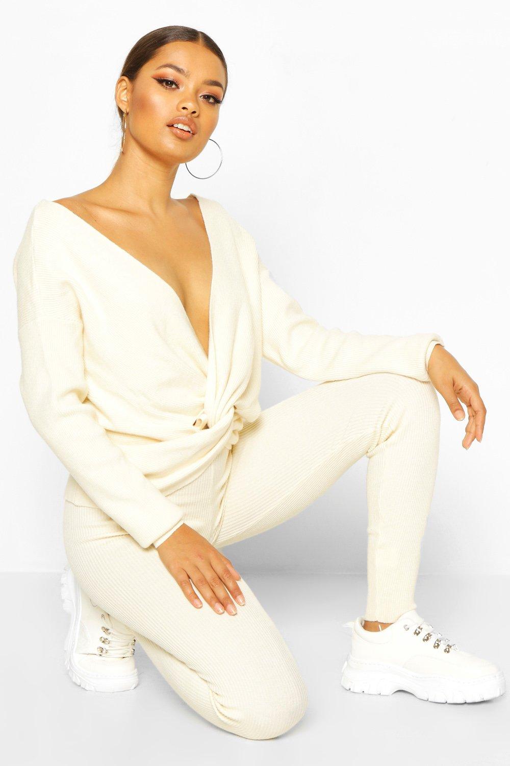 

Twist Front Rib Knit Lounge Set, Ivory