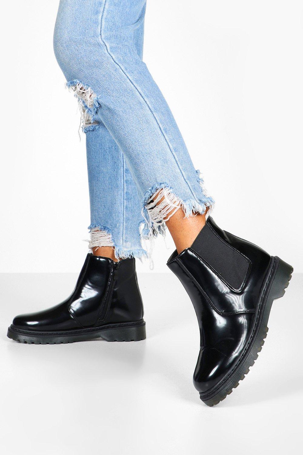 leather chunky chelsea boots