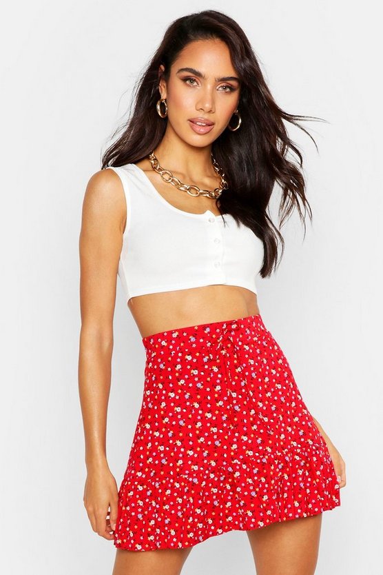 Ditsy Floral Jersey Tiered Skirt | Boohoo