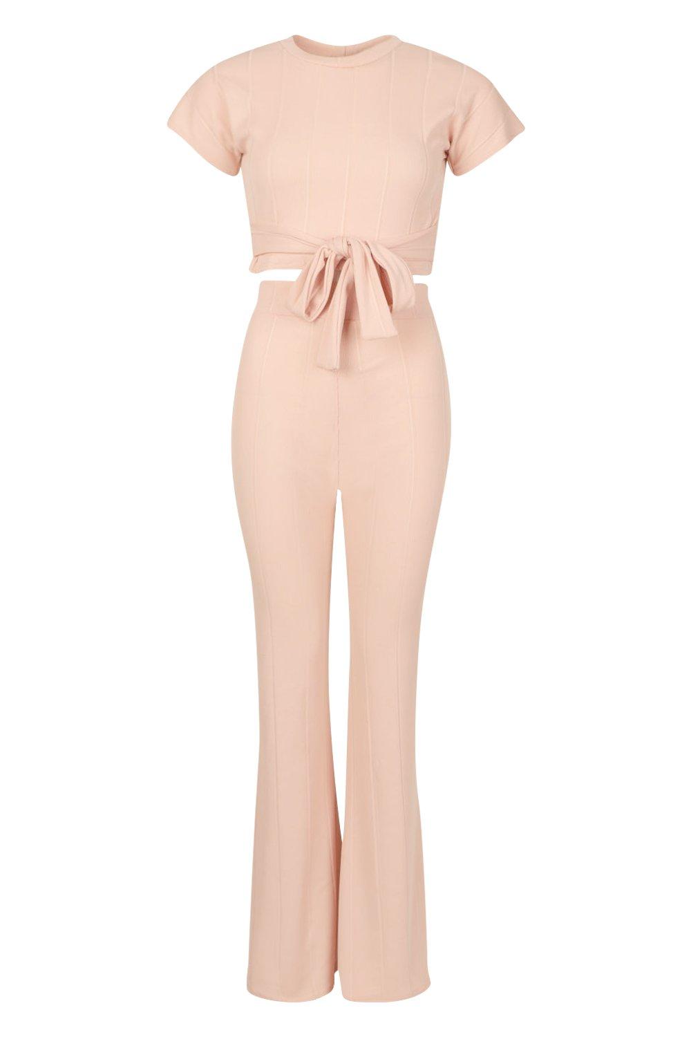 

Tie Waist Rib Co-Ord Set, Nude