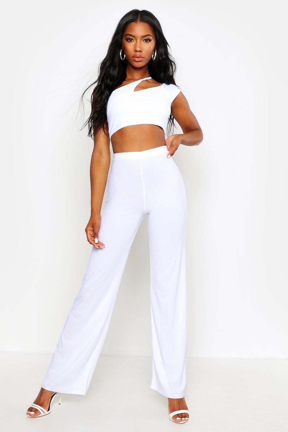 

Asymetric Neck Bralet & Wide Leg Trouser Co-Ord, White