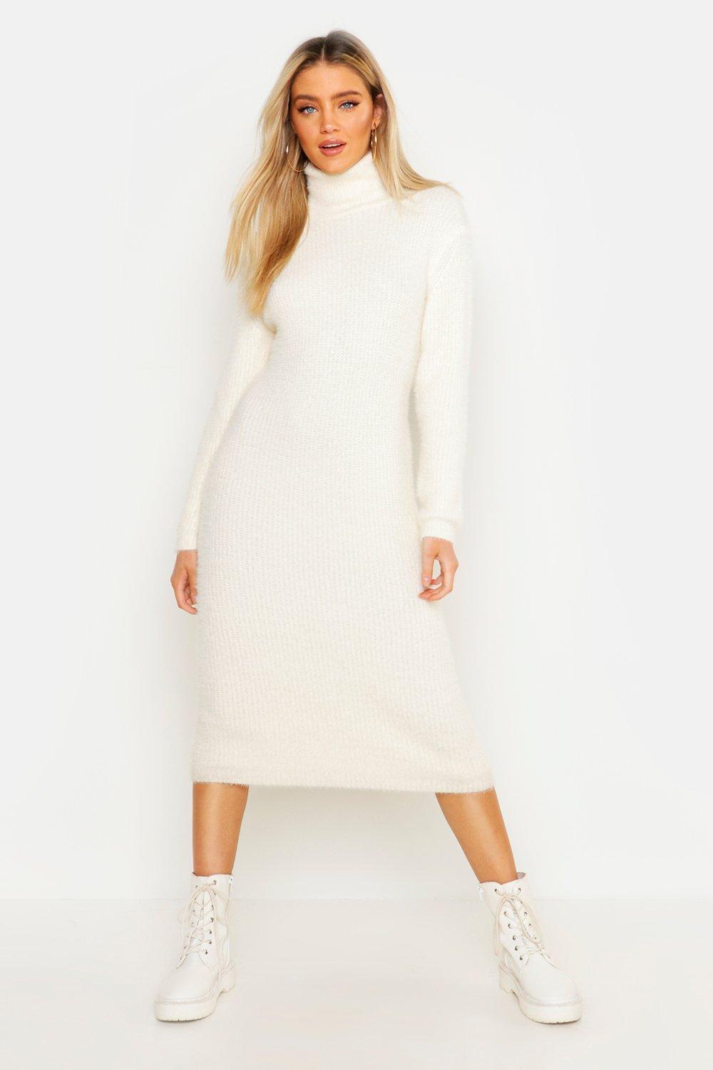 cream roll neck jumper dress