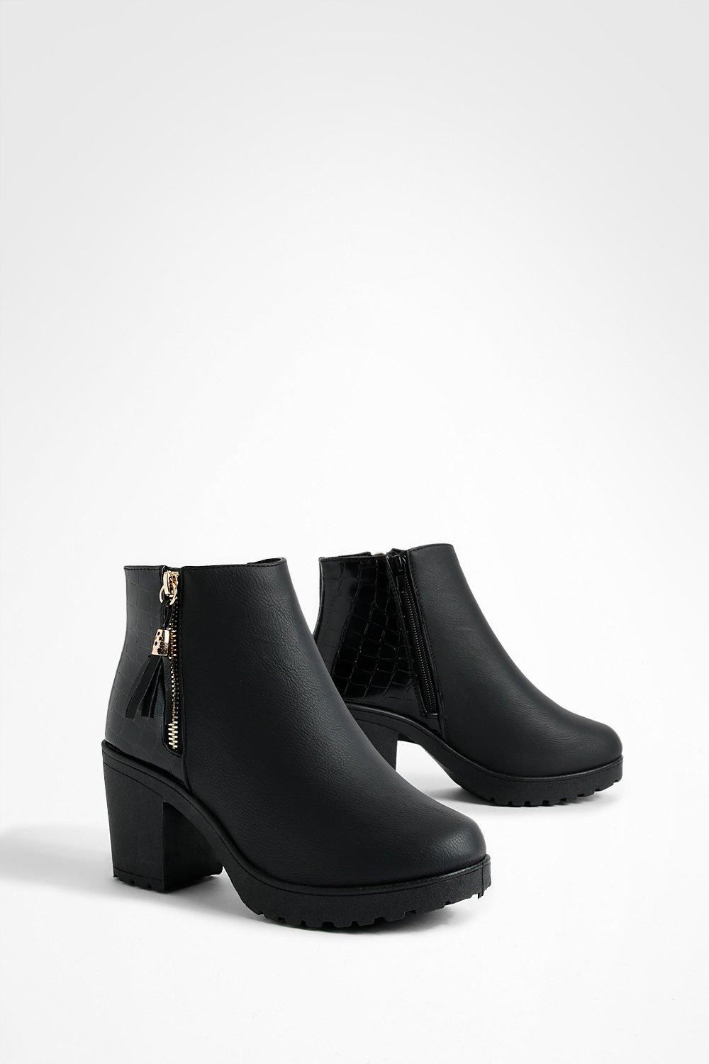 Boohoo Stevige Chelsea Boots Met Rits En Krokodillen Paneel, Zwart