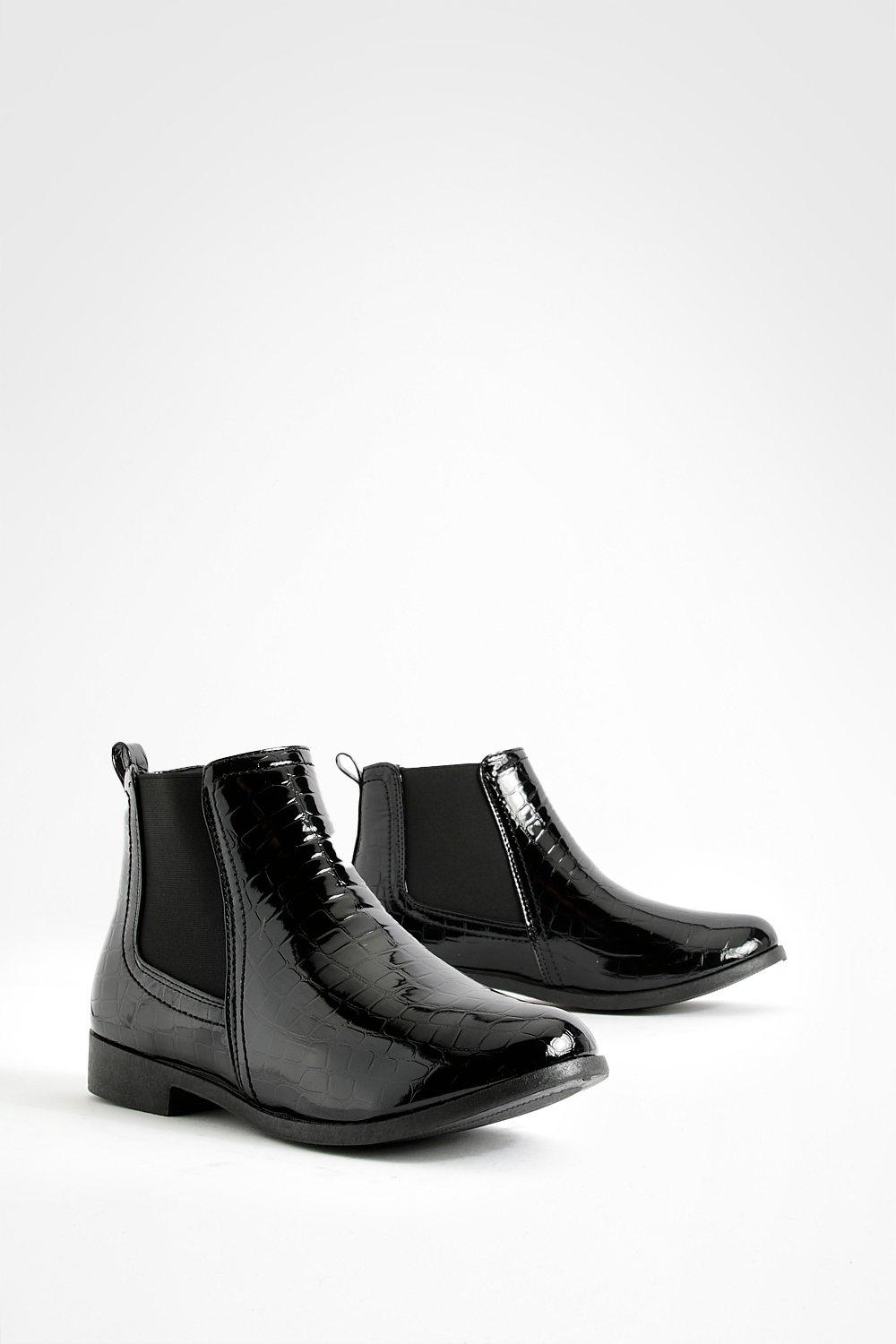 Womens Wide Fit Croc Chelsea Boots - Black - 8, Black